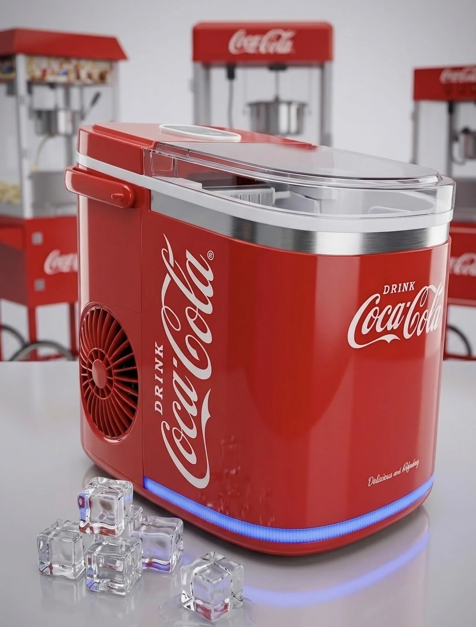 Salco Coca Cola kostkarka do lodu w kolorze czerwonym, 2 rozmiary kostek lodu, 12 kg na dzień, w stylu retro, czerwona, przenośna kostkarka do kostek lodu do koktajli, napojów i imprez