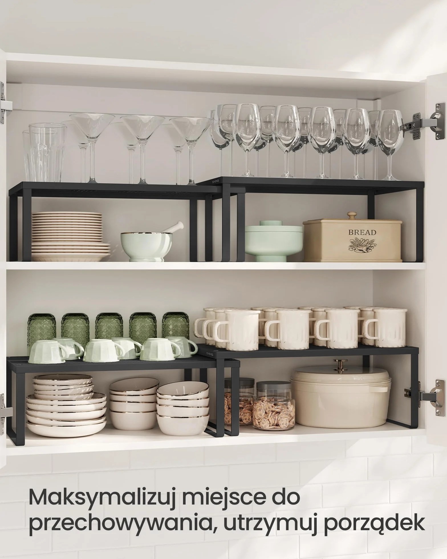 SONGMICS Półka na przyprawy, zestaw 2 szt., półka kuchenna, organizer kuchenny, kuchnia, uchwyt na przyprawy, rozkładany, składany, mała półka, metal, atramentowy czarny KCS401B01
