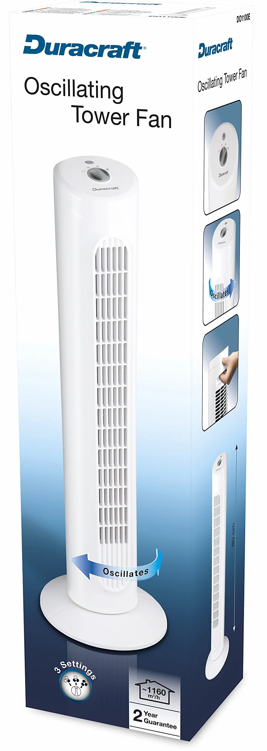Wentylator wieżowy oscylacyjny DO1100E, Wentylator podłogowy, biały