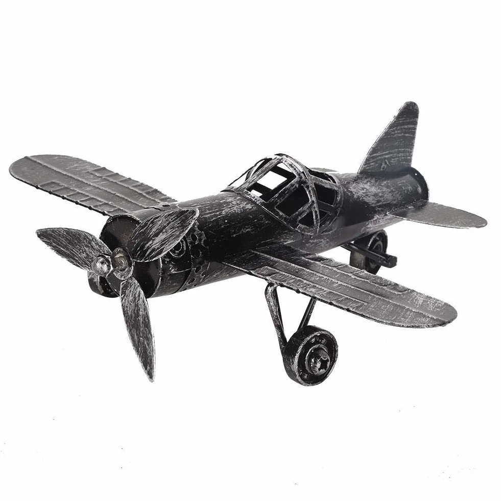 Hztyyier Vintage samolot model z kutego żelaza samolot dwupłaszczyzna do zdjęć rekwizyty Boże Narodzenie dekoracja domu ozdoba (czarny)