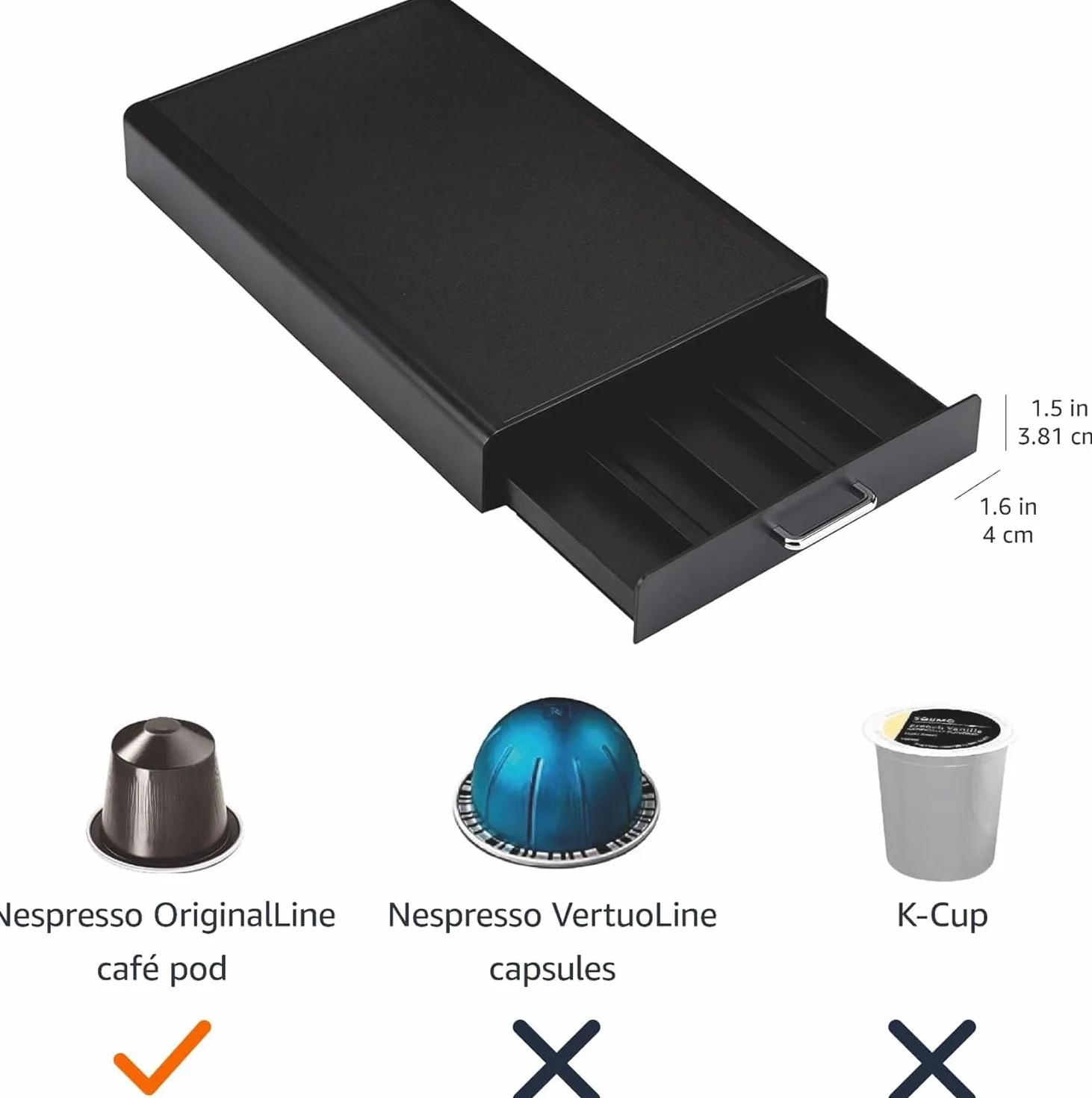Amazon Basics pudełko z szufladami do przechowywania kapsułek kawy Nespresso Originalline, czarne, 50 kapsułek, 4,5 kg