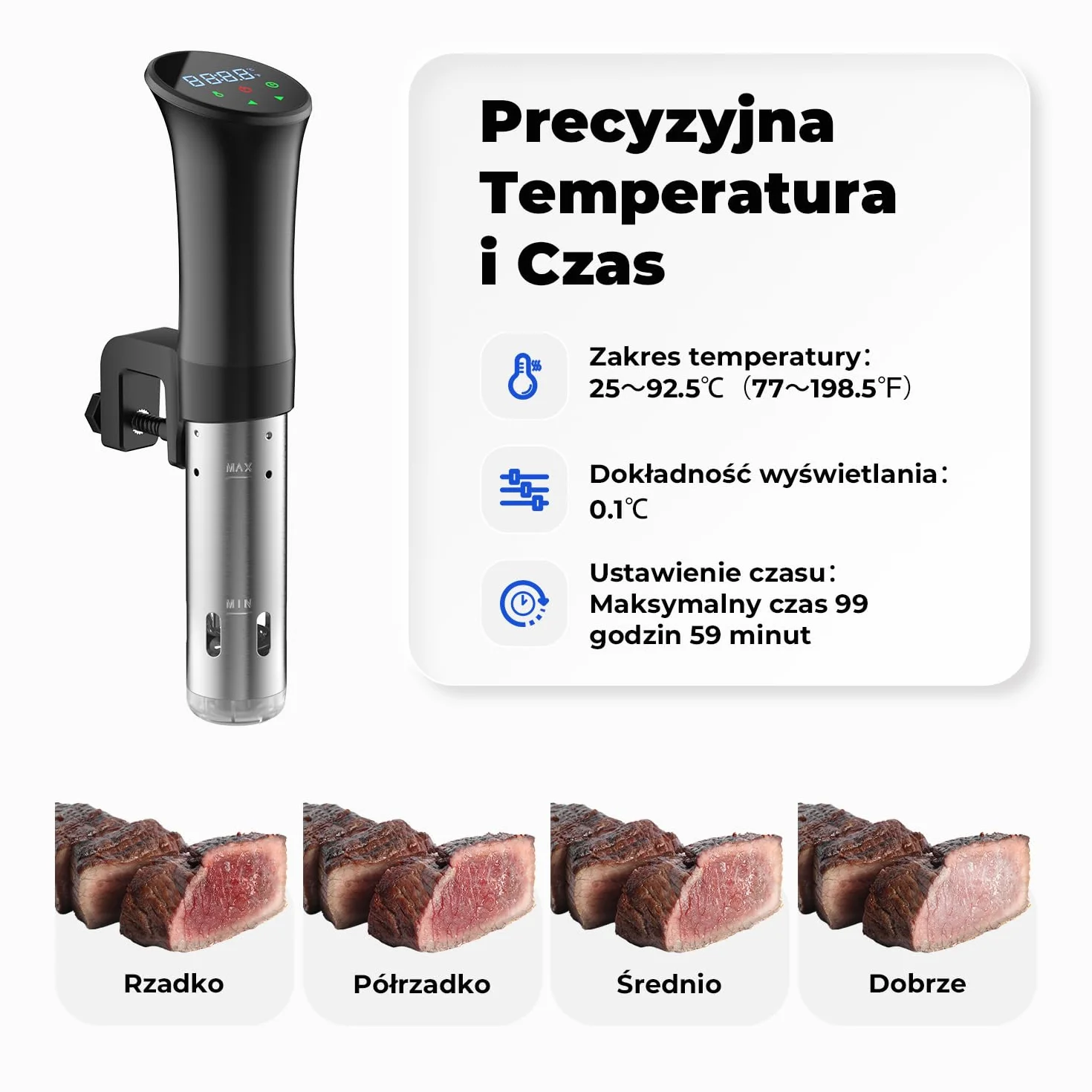 OUSFOT Sous Vide,Próżniowy Kucharz Termoregulacją Dokładną 0,1°C, Cyrkulacją Wody 3D, przepisami, idealny Zdrowej, Niskotłuszczowej Diety, Czarny
