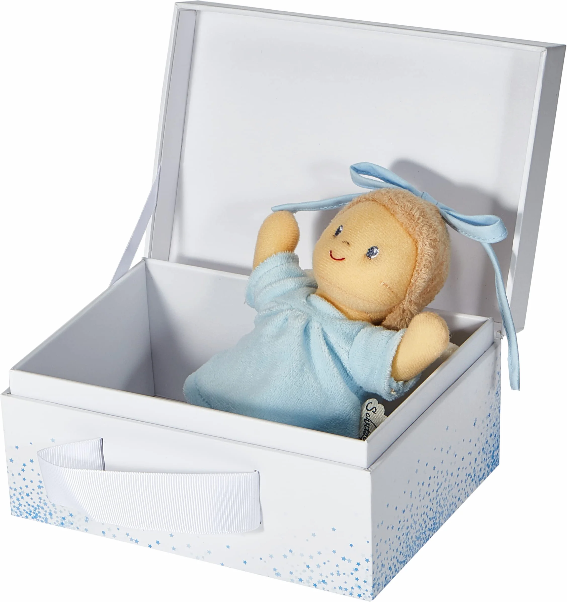 Sterntaler Mini pozytywka Anioł Stróż, zintegrowana zabawka, rozmiar: 17 cm, niebieski