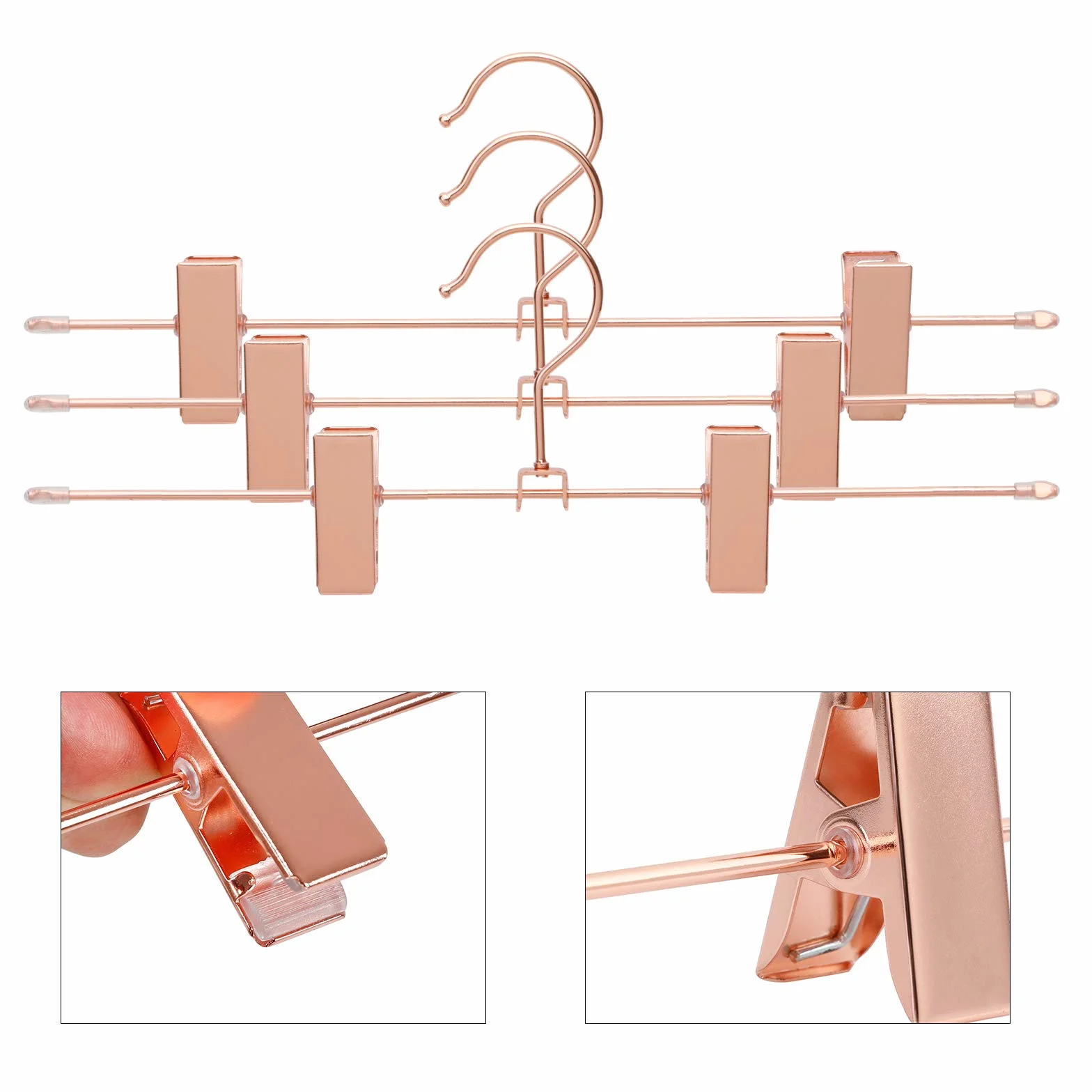 SONGMICS Metalowy wieszak na spodnie, 10 sztuk, wieszak na ubrania, 31 cm, z 2 antypoślizgowymi klipsami, na spódnice, spodnie, bieliznę, wieszak, oszczędzający miejsce, Roségoud CRI46R-10