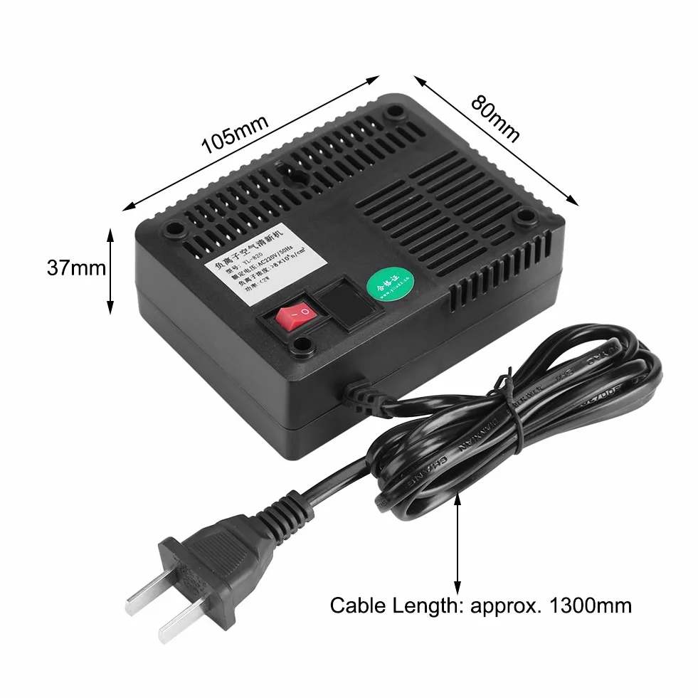 Generator anionów – czarny, inteligentny generator jonów ujemnych, jonizator, oczyszczacz powietrza, wysoka wydajność