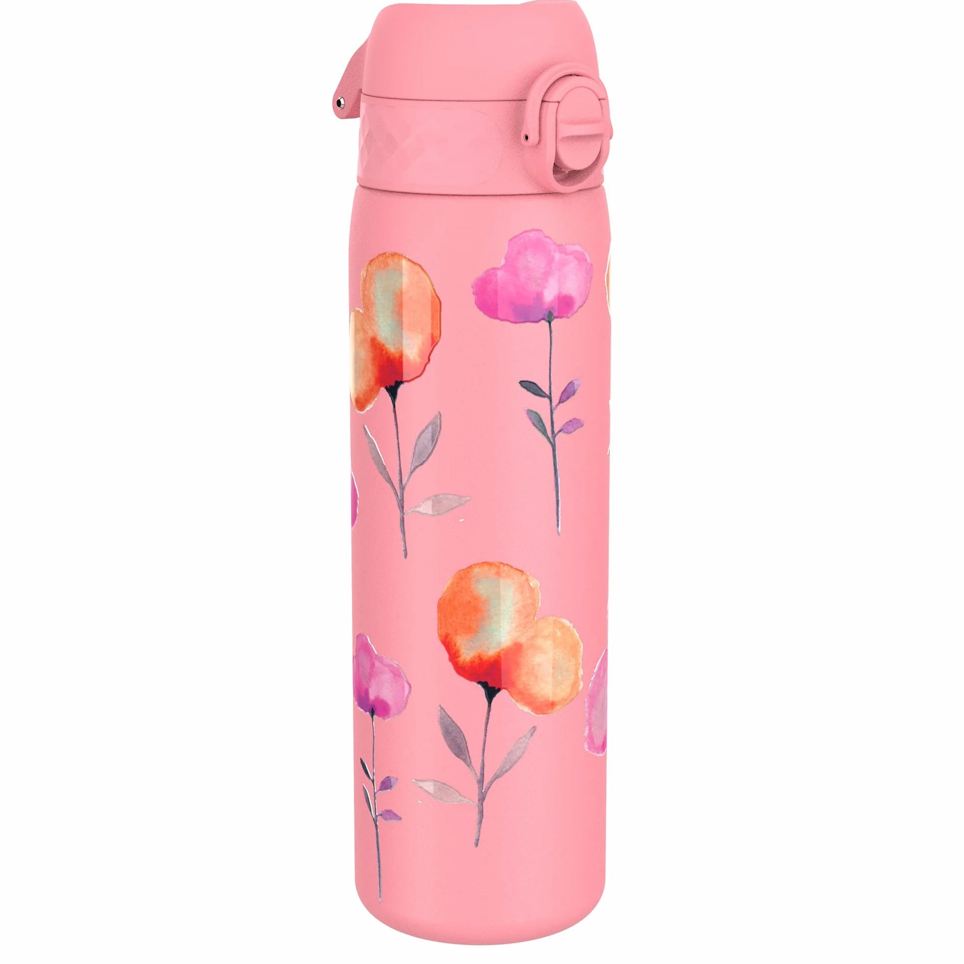 ION8 Butelka na Wodę ze Lekki Stali, 600 ml/20 oz, Nieocieplany, Szczelna, Łatwe Otwieranie, Bezpieczny Zamek, Można Myć w Zmywarce, Higieniczne Pokrycie, Składany Uchwyt, Kwiaty