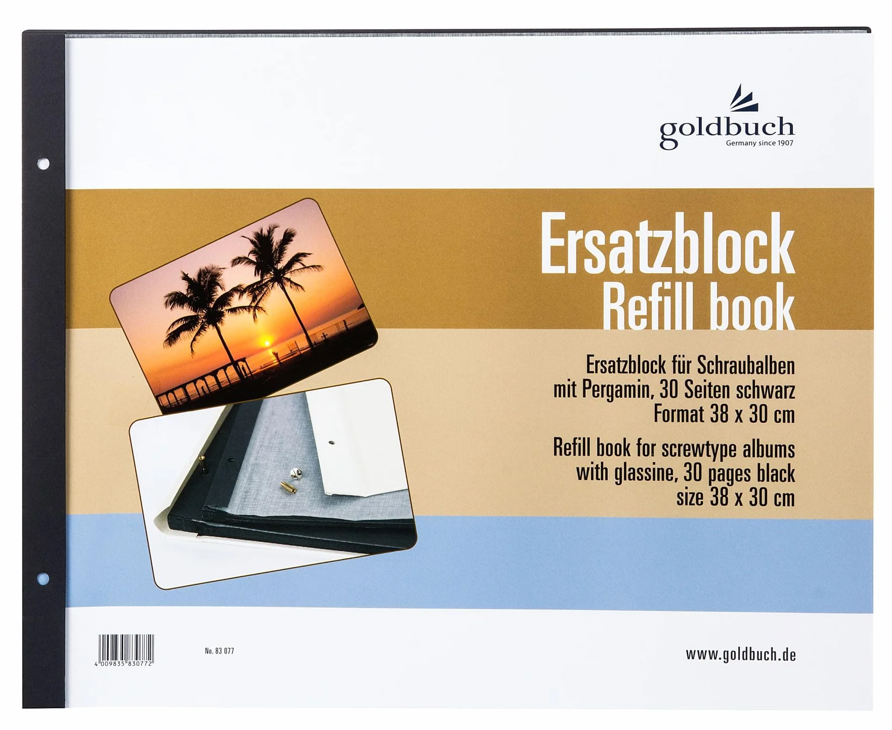 goldbuch 83077 blok zapasowy do albumu na zdjęcia, 30 czarnych stron z przekładkami pergaminowymi, pasuje do albumów fotograficznych o wymiarach 39 x 31 cm, opakowanie uzupełniające do albumów fotograficznych