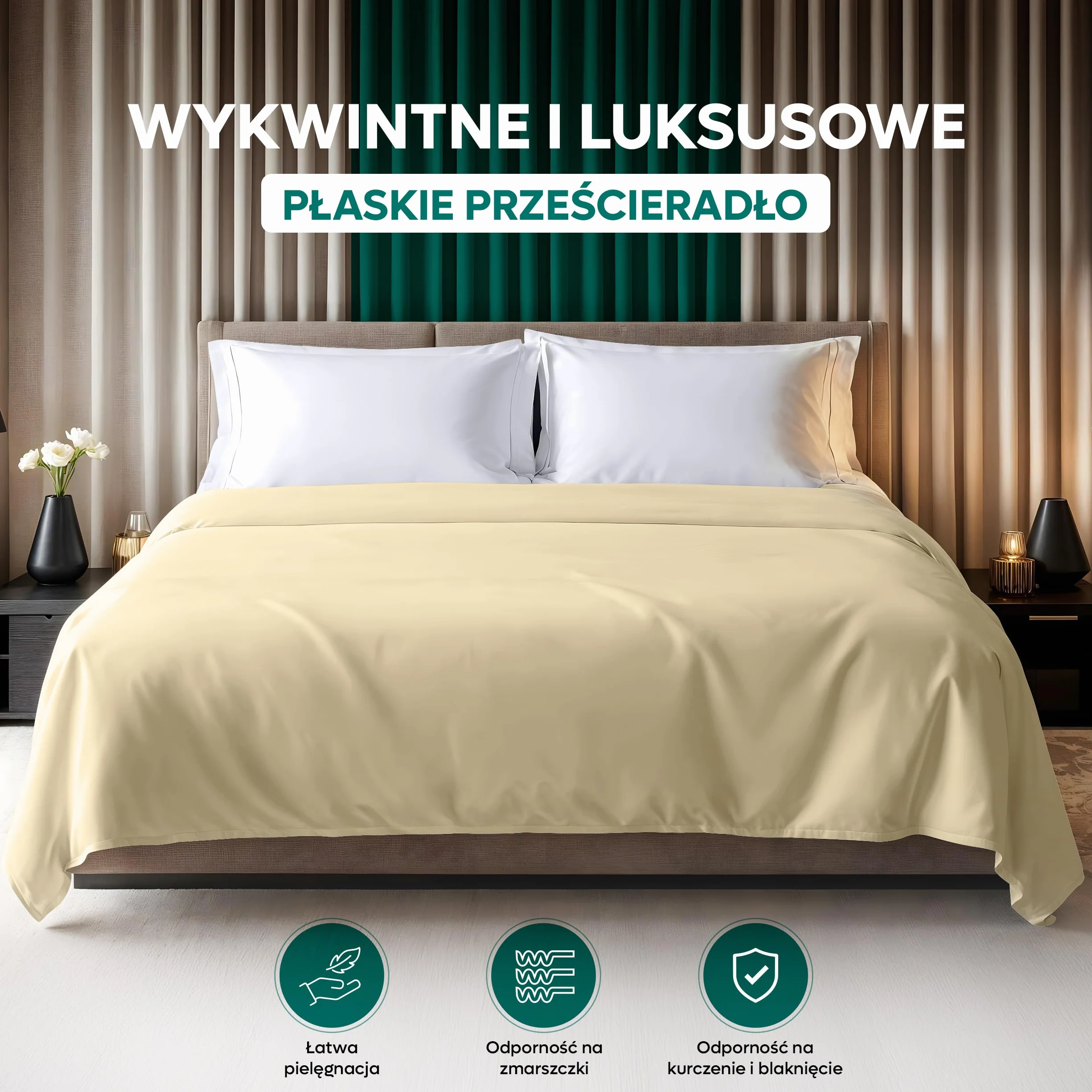 Utopia Bedding Płaskie Prześcieradło Podwójne 225 x 255 cm Beige Brushed Microfiber