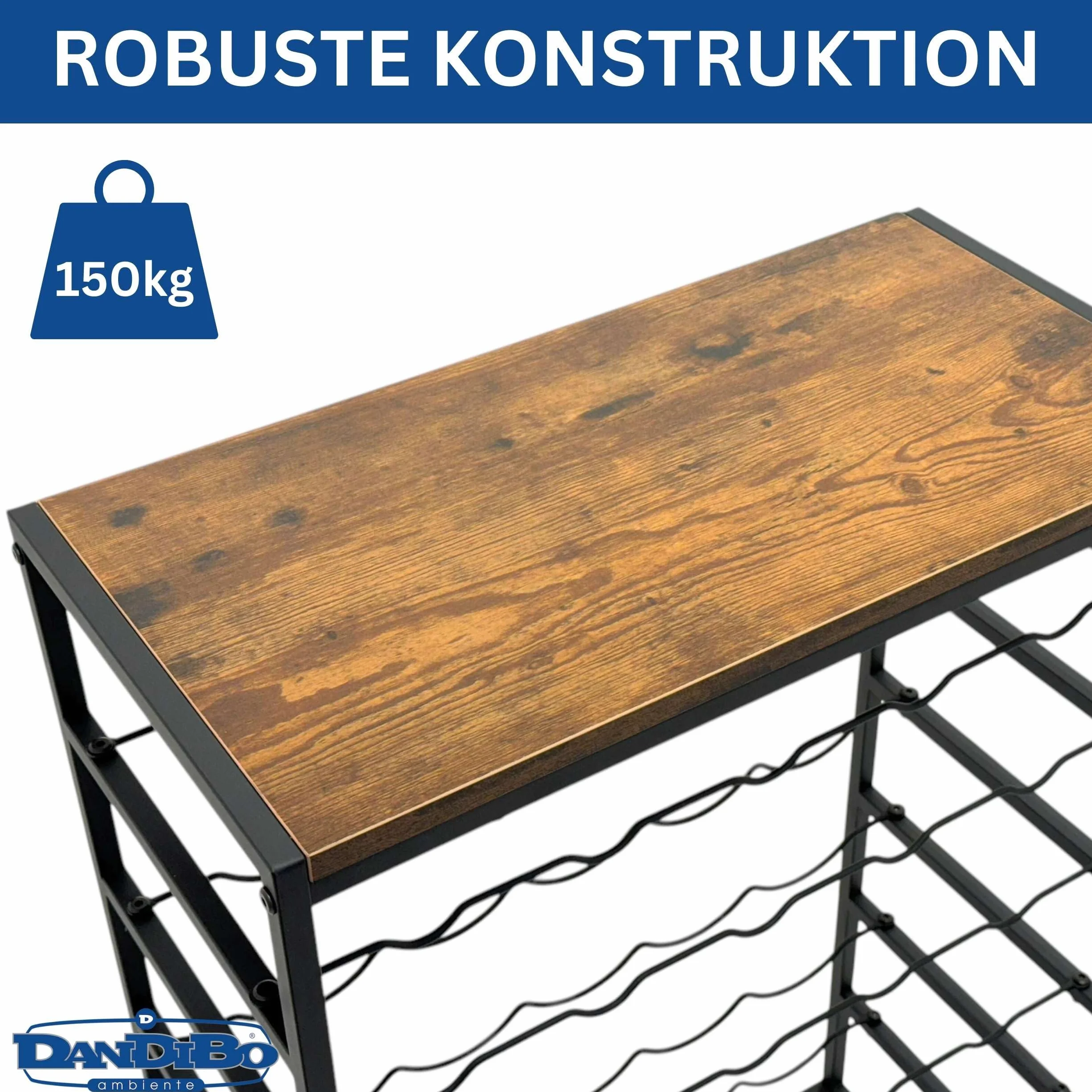 DanDiBo Regał na wino, metalowy, czarny, stojący 30 butelek, 96605, stojak na butelki wina, uchwyt na butelki