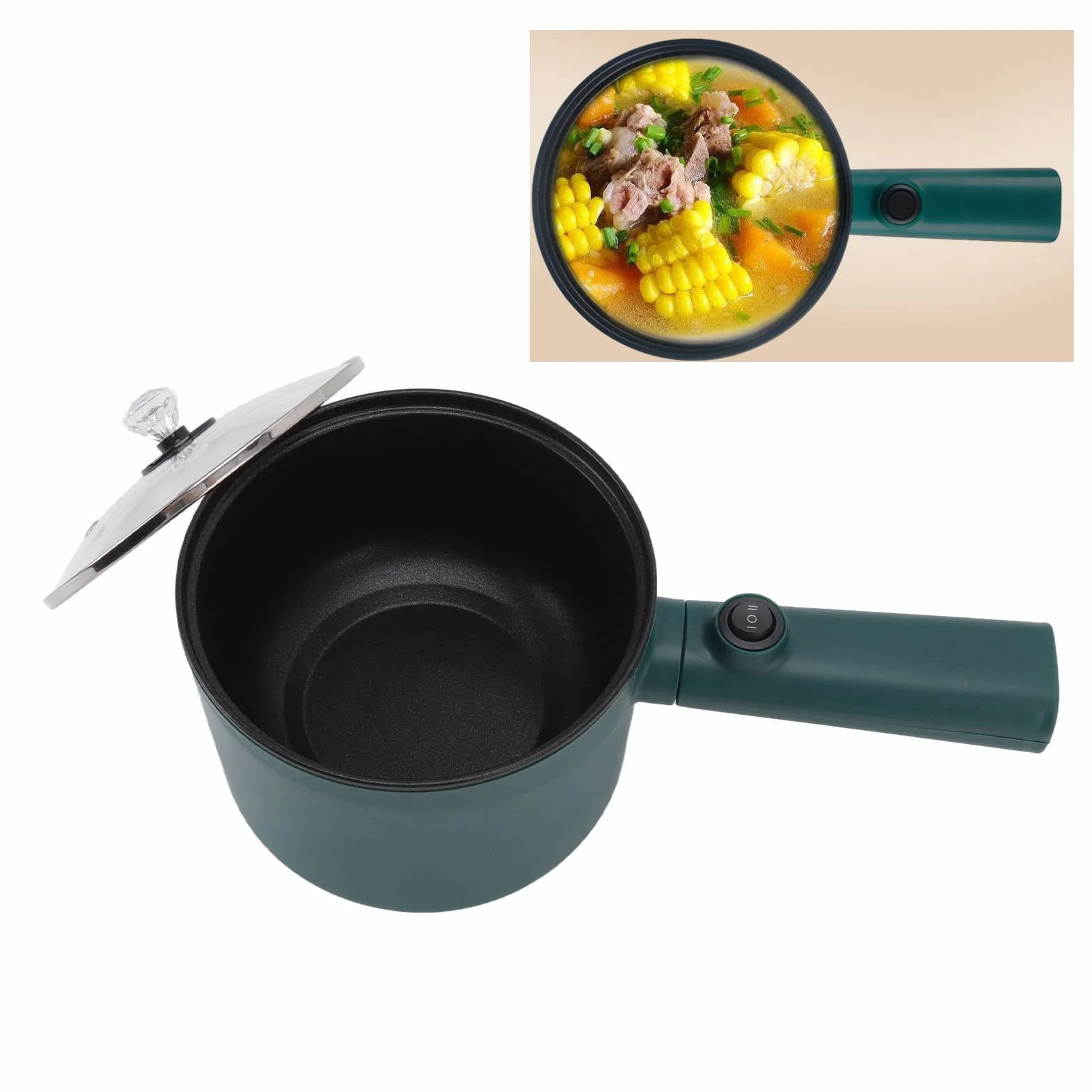 Hotpot Elektryczny Garnek do Gotowania, 1.8L Multicooker z D?ug? R?czk? i Pokrywk?, 180W, do Makaronu i Potraw, Idealny dla Student¨®w, 220V