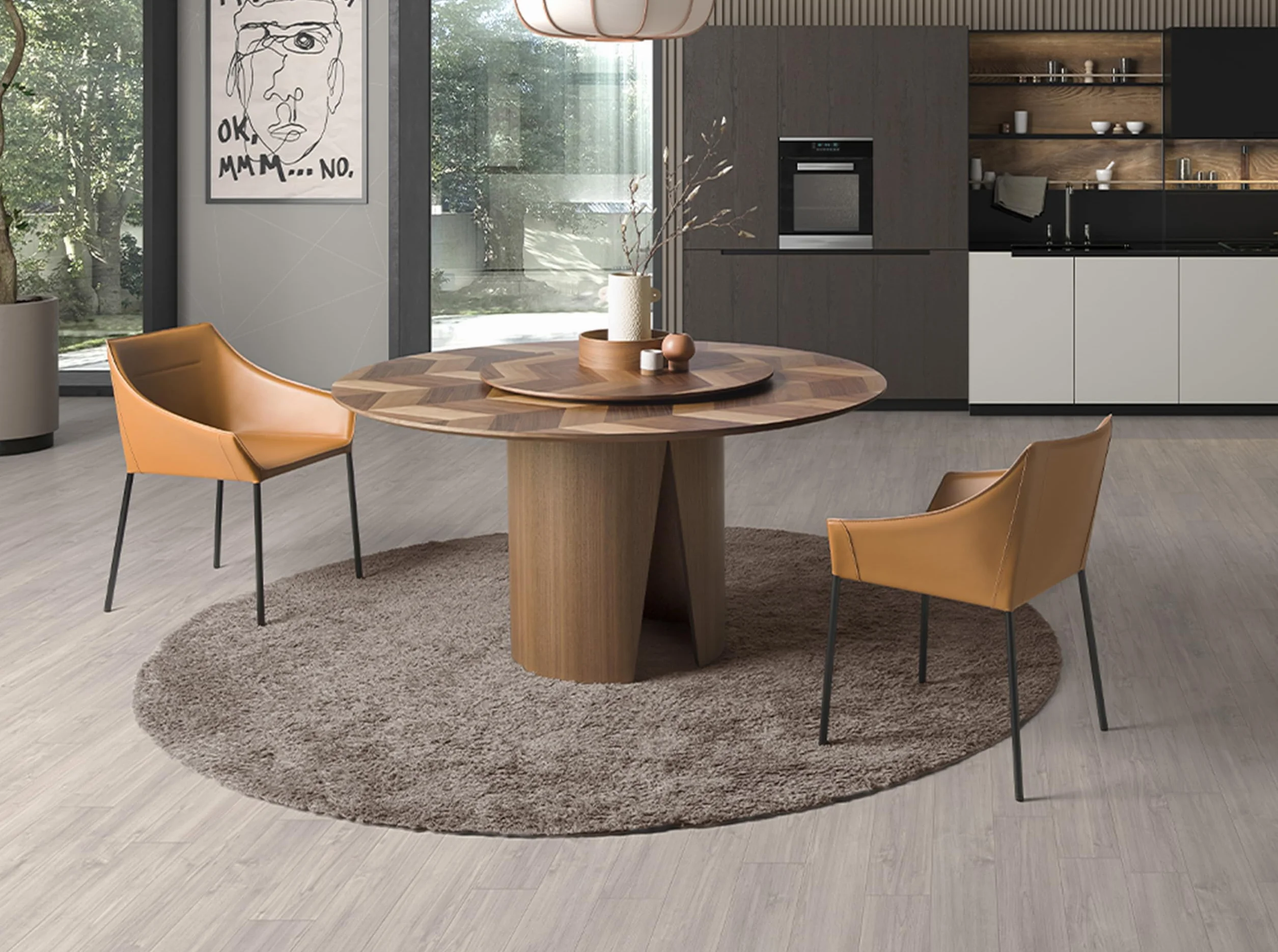 AC ANGEL CERDÁ - Drewniany stół jadalny | Idealny do salonu lub jadalni | Wykonany z forniru orzechowego | Okrągły kształt | Nowoczesny styl | Wymiary 150 x 150 x 76 cm