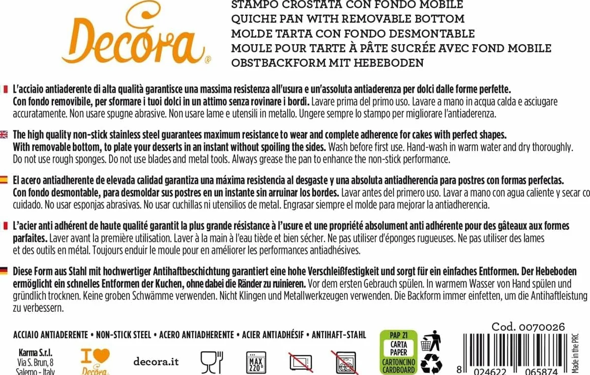 DECORA 0070026 nieprzywierająca forma do tarty 35 x 11 x 2,5 W/zdejmowany dół, Acciaio, szara