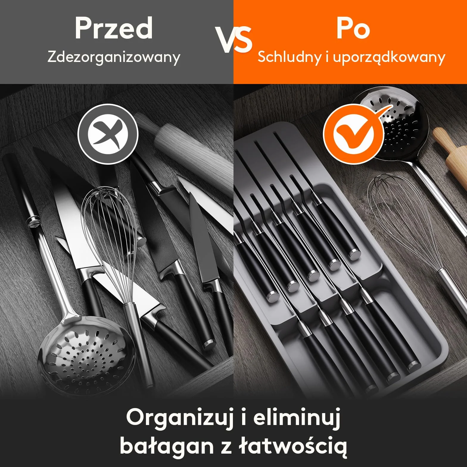 Lifewit Szuflada kompaktowa organizator organizatorów kuchennych Organizator Tray for Knives Nóż