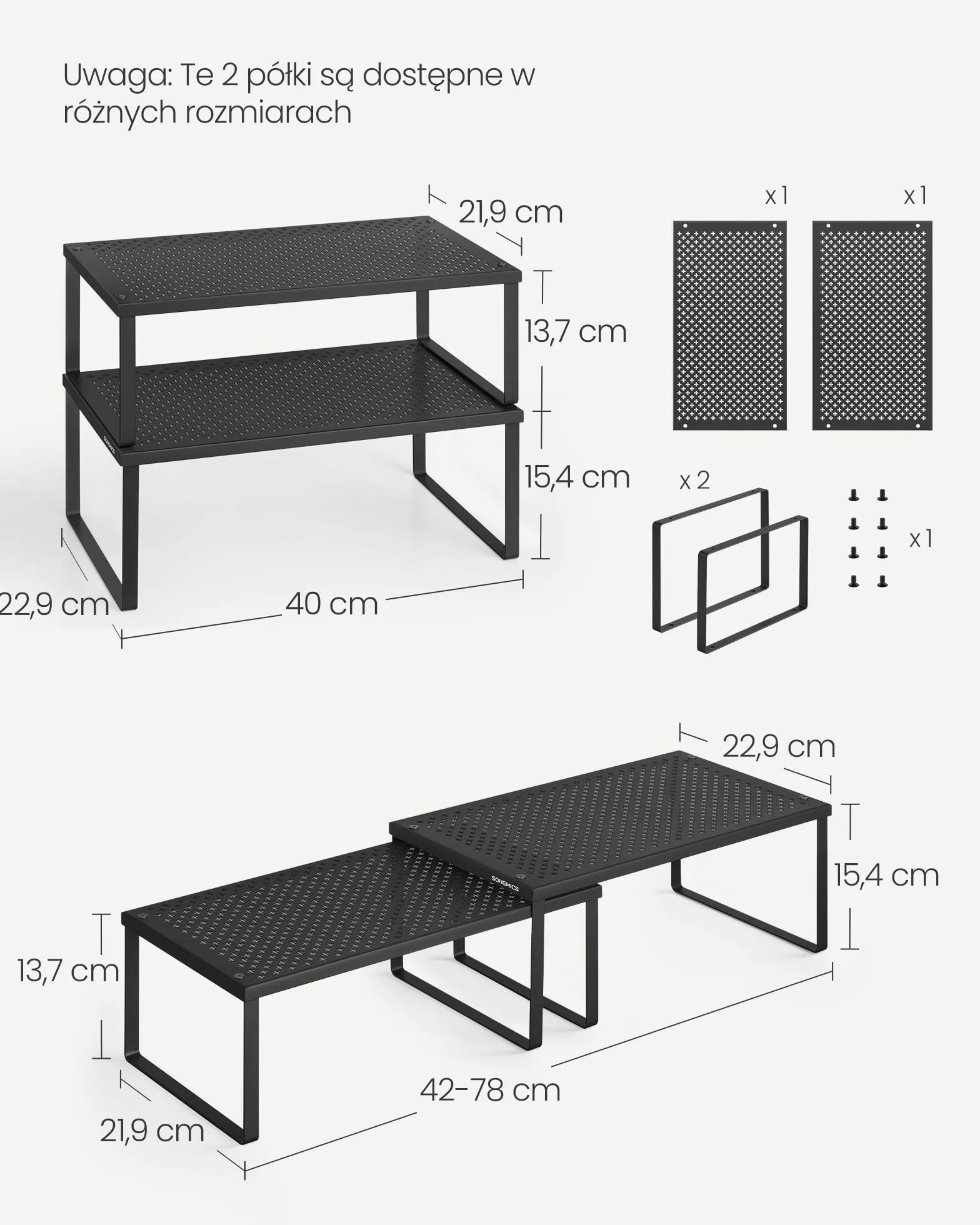 SONGMICS Półka na przyprawy, zestaw 2 szt., półka kuchenna, organizer kuchenny, kuchnia, uchwyt na przyprawy, rozkładany, składany, mała półka, metal, atramentowy czarny KCS401B01