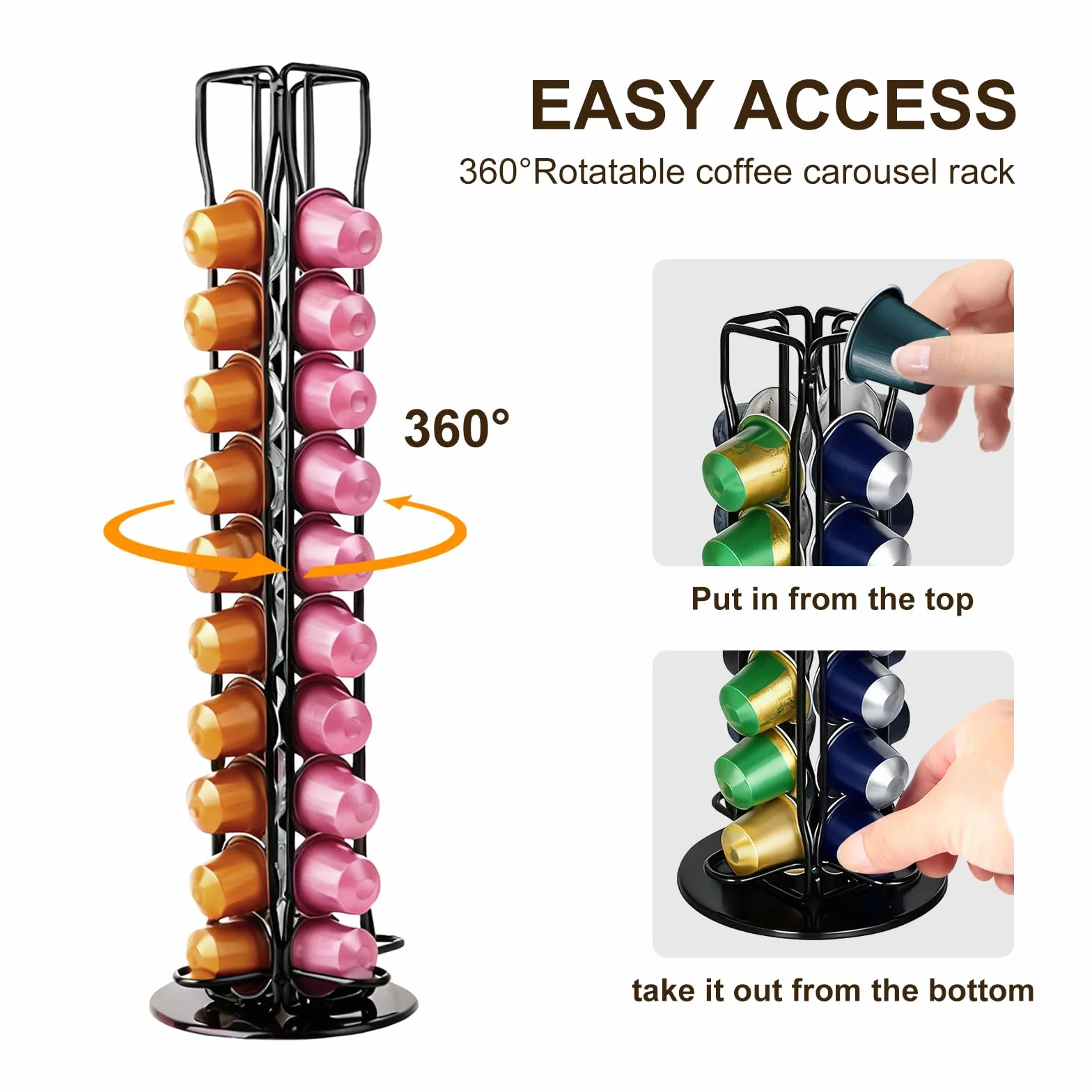 uchwyt na kapsułkę, uchwyt na kapsułki do kawy Nespresso, 40 kapsułek do kawy, obrotowy stojak do przechowywania kapsułek o 360°