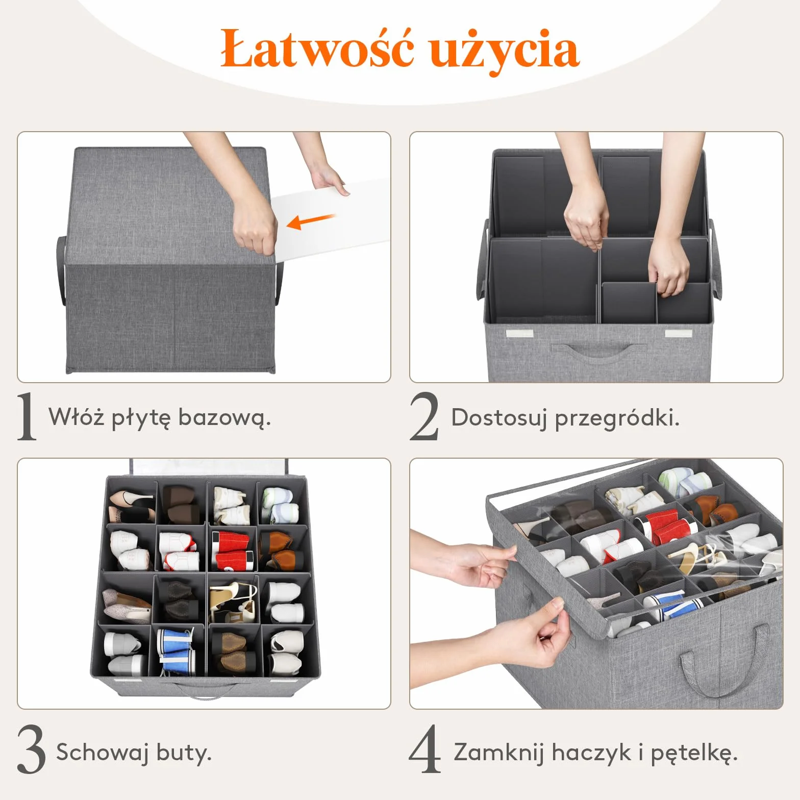 Lifewit Organizer na buty do szafy, regulowane przegródki, przezroczyste pudełko na 16 par, składane, jasnoszary