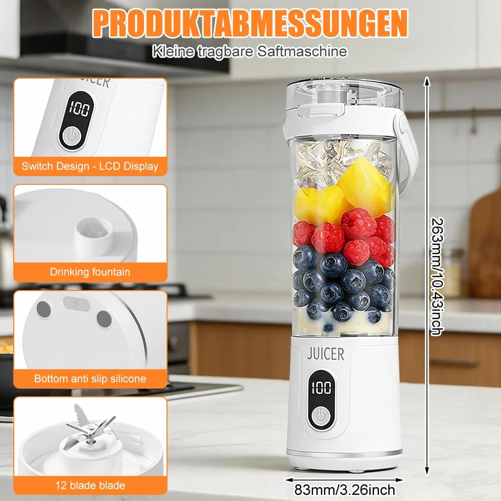 Przenośny mikser bezprzewodowy 600ml do soków i smoothie z 12 ostrzami