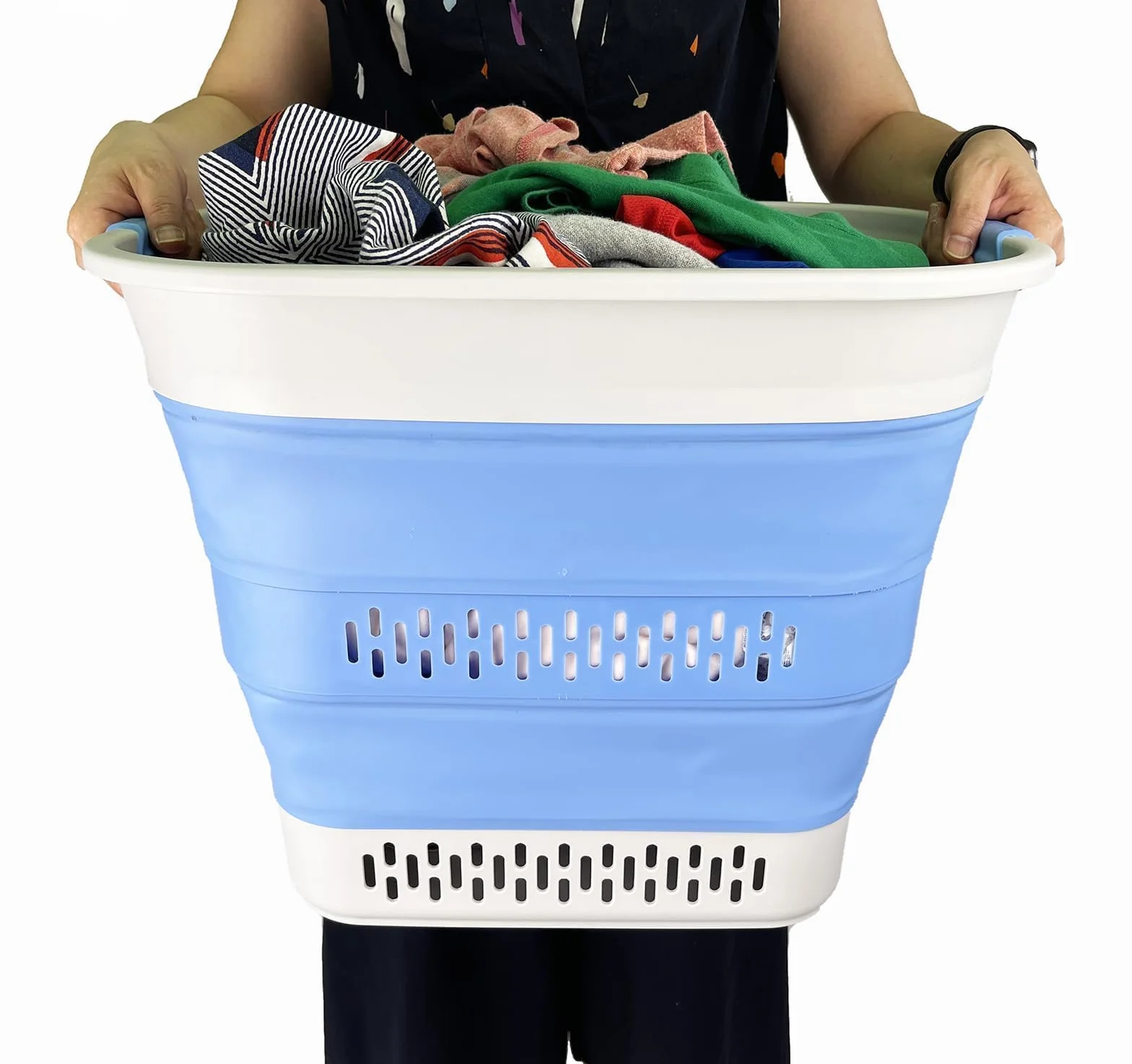 SAMMART Składany plastikowy kosz na pranie, 40 l, składany, rozkładany pojemnik/organizer, przenośny kosz na pranie, oszczędność miejsca, 1, szary/niebieski (Little Boy Blue)