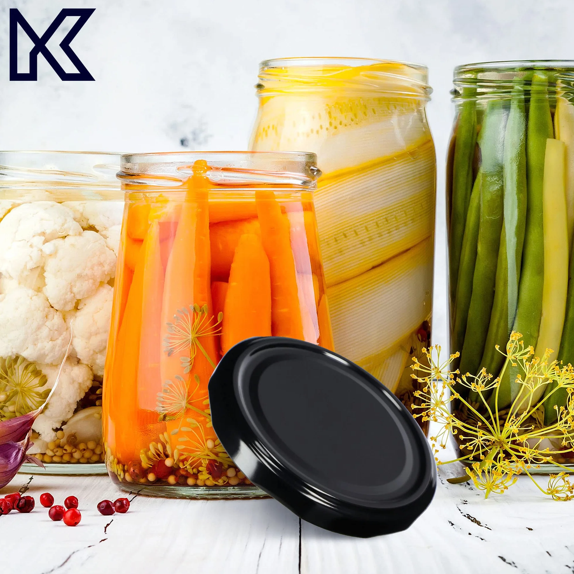 KADAX Zestaw 24 słoików na przetwory 580 ml z czarną zakręcaną pokrywką