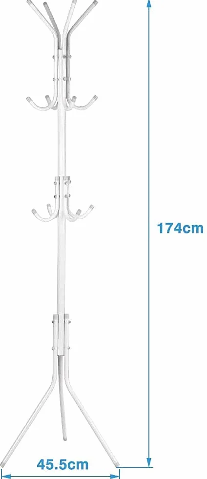 Wieszak stojący z 12 haczykami, designerski stojak na ubrania z podłogą, na ubrania, torby, szale, korytarz, wejście, biały