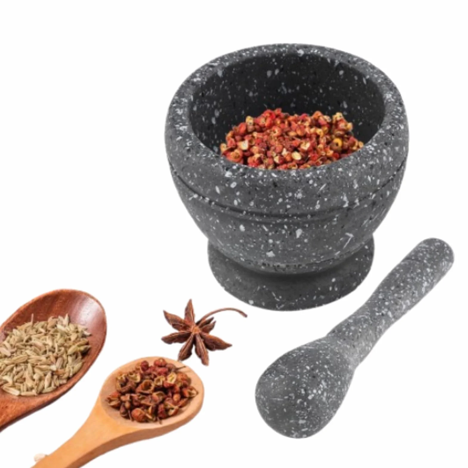 Moździerz i tłuczek, miska do mielenia z młotkiem prętowym, sos tłuczek do czosnku młynek ręczny kruszarka gadżety kuchenne przyprawy do przypraw(Black Granite Grain)