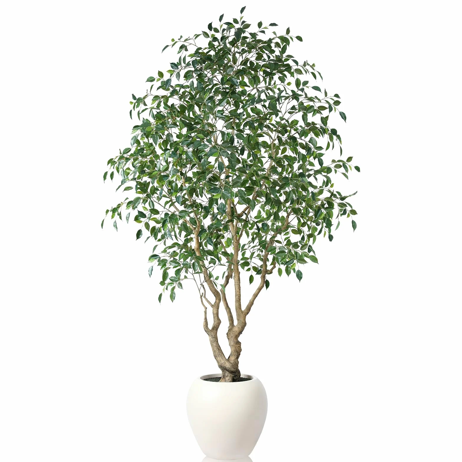 SOGUYI Sztuczne drzewko Ficus do wewnątrz, wysokie na 20 m wysokości, sztuczne drzewko figowe z okrągłą doniczką rzemieślniczą, wysokiej jakości, ręcznie wykonane, realistyczne pień i realistyczne