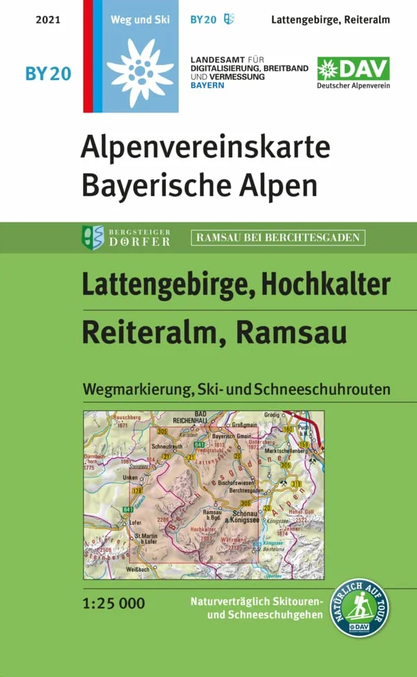 Lattengebirge, Reiteralm, Ramsau 1:25 000: Wegmarkierung, Ski- und Schneeschuhrouten: BY 20