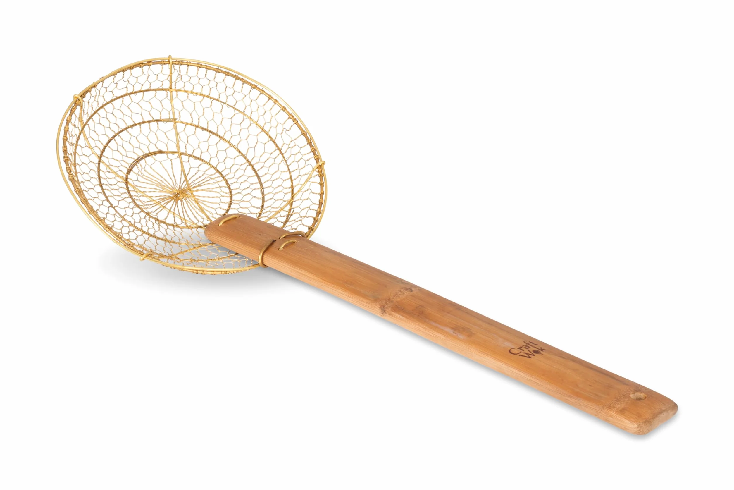 Craft Wok Średnie 20 cm mosiężne sitko siatkowe/skimmer pająk Zhao Li, solidne i eleganckie narzędzie kuchenne do smażenia i odcedzania, autentyczne orientalne naczynia kuchenne - 732 W7-8 cali
