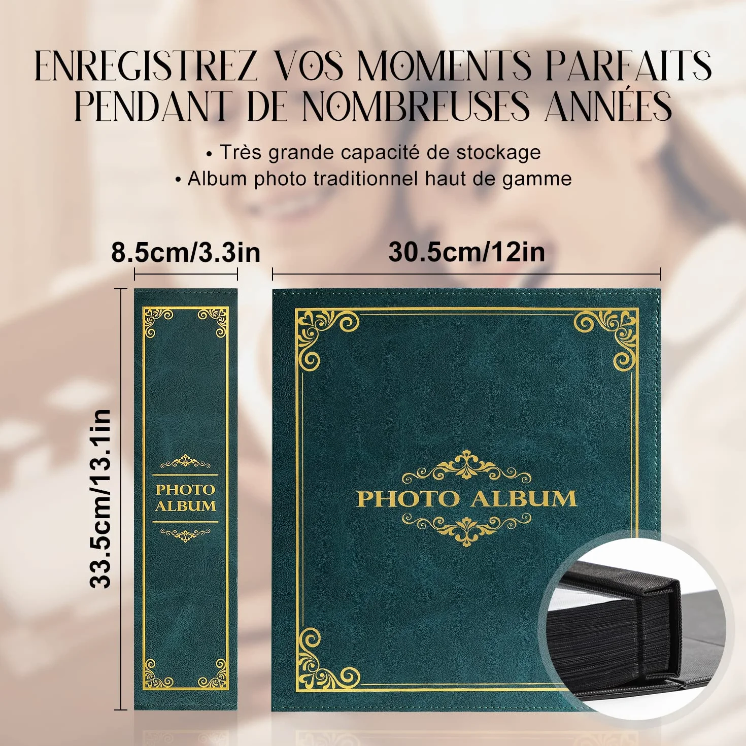 Tradycyjny album na zdjęcia 10 x 15, album kieszeniowy, duży format, album na zdjęcia z plastikowymi kieszeniami, 1000 zdjęć w poziomie i pionie, Zielony