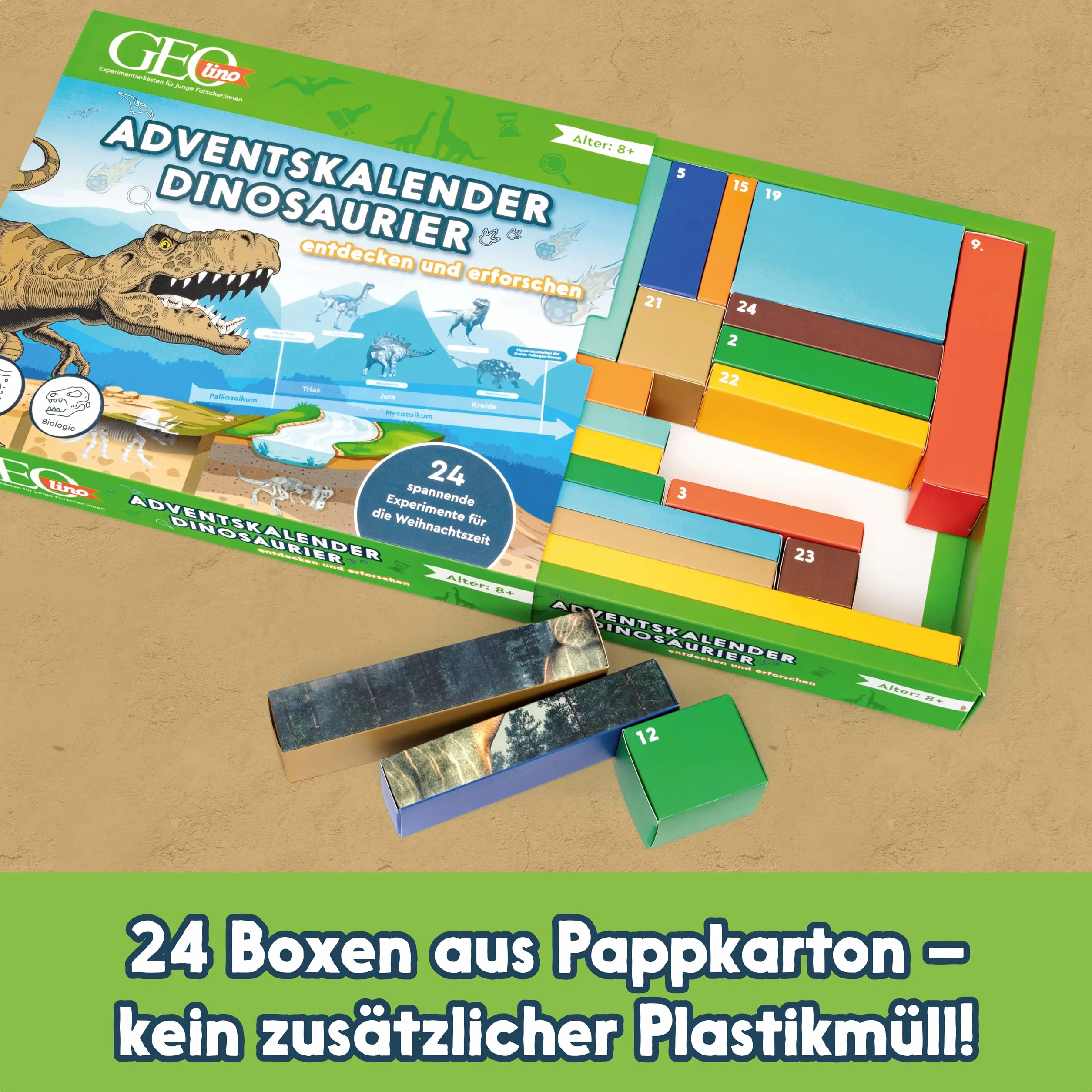 FRANZIS 67205 - GEOlino Adventskalender Dinosaurier - entdecken und erforschen. 24 spannende Experimente für die Weihnachtszeit, für Kinder ab 8 Jahren.