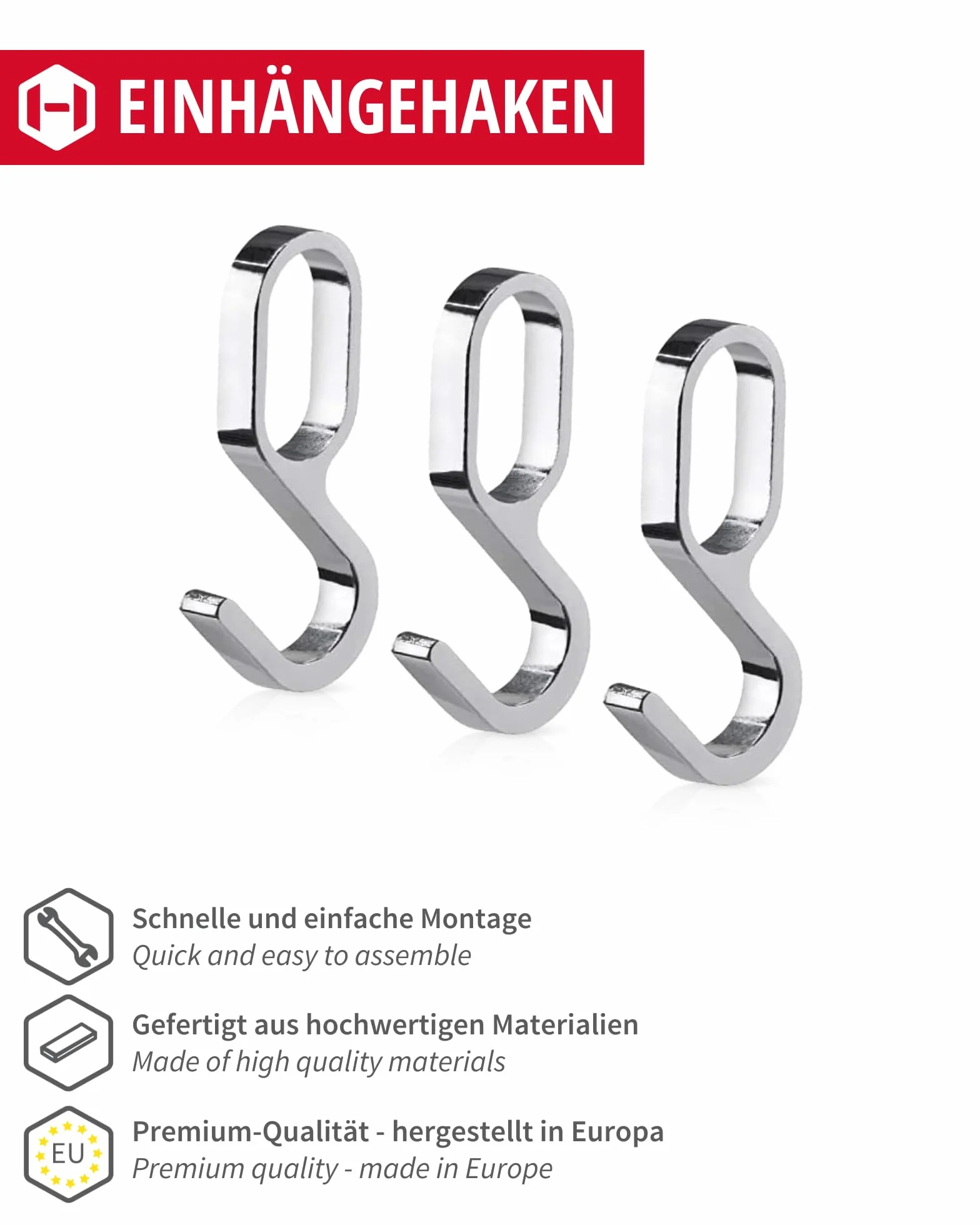 Gedotec Metalowe owalne haczyki do zawieszania drążka do szafy – 10 sztuk – 30 x 15 mm – chromowane – praktyczna funkcja haczyków do zawieszania – srebrny owalny haczyk do szafy na ubrania – haczyki