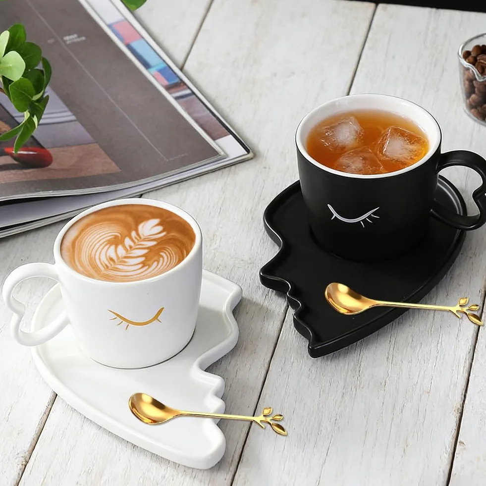 Filiżanki dla partnerów, zestaw 2 filiżanek do kawy z motywem pocałunku, 200 ml, ceramiczne filiżanki dla par, prezent zaręczynowy dla obojga, porcelanowe prezenty ślubne