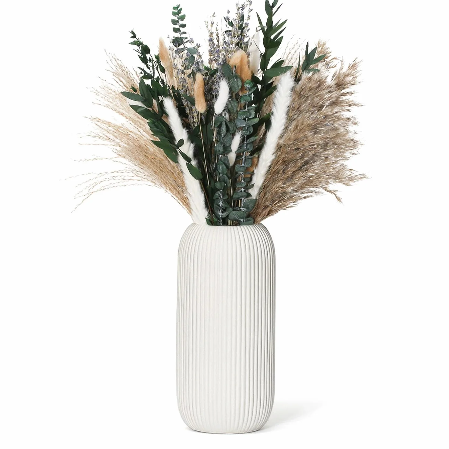 Białe ceramiczne wazony na trawę pampasową, wazon na kwiaty w minimalistycznym stylu, do przedpokoju, regału na książki, kominka, półki dekoracyjnej, biały, 20 cm