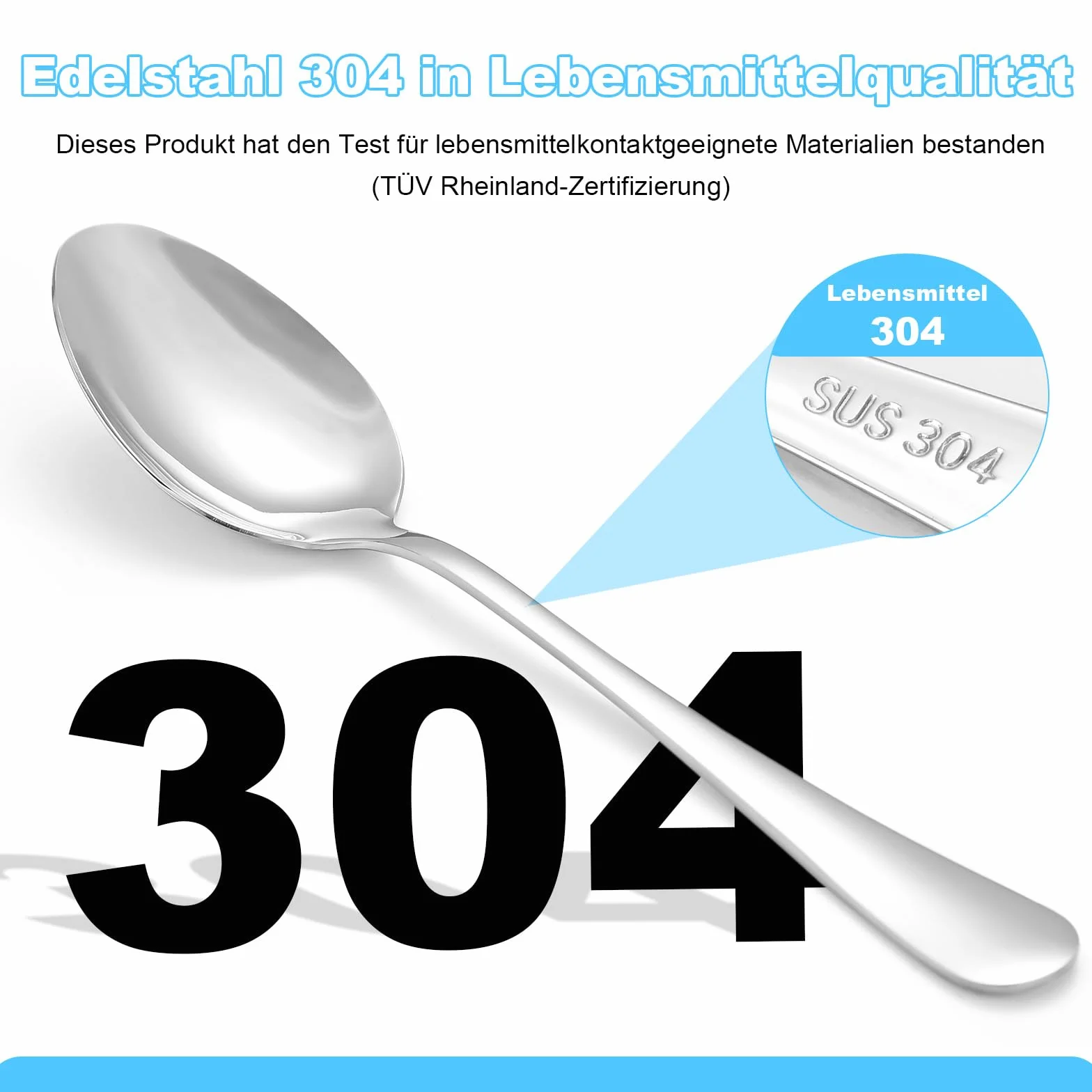 Zestaw 6 łyżeczek ze 304 stali nierdzewnej, łyżka do zupy, łyżka obiadowa, 20 cm. 6 szt. łyżeczki (6 szt, 1)
