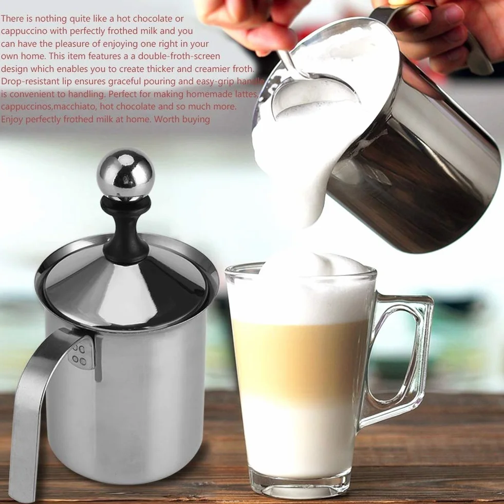 MAGT Spieniacz do mleka ze stali nierdzewnej 800 ml podwójny ekran spieniający do kawy latte