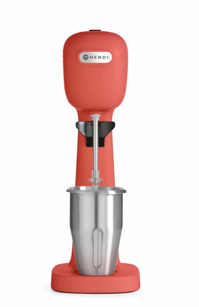HENDI Mikser do koktajli mlecznych, w tym 2 kubki, 4 mieszadła, do koktajli mlecznych, Freddo Cappuccino, frappés, mikser do napojów, 0,5L, 230V/400W, 170x196x(H)490mm, ABS, stal nierdzewna, czerwony