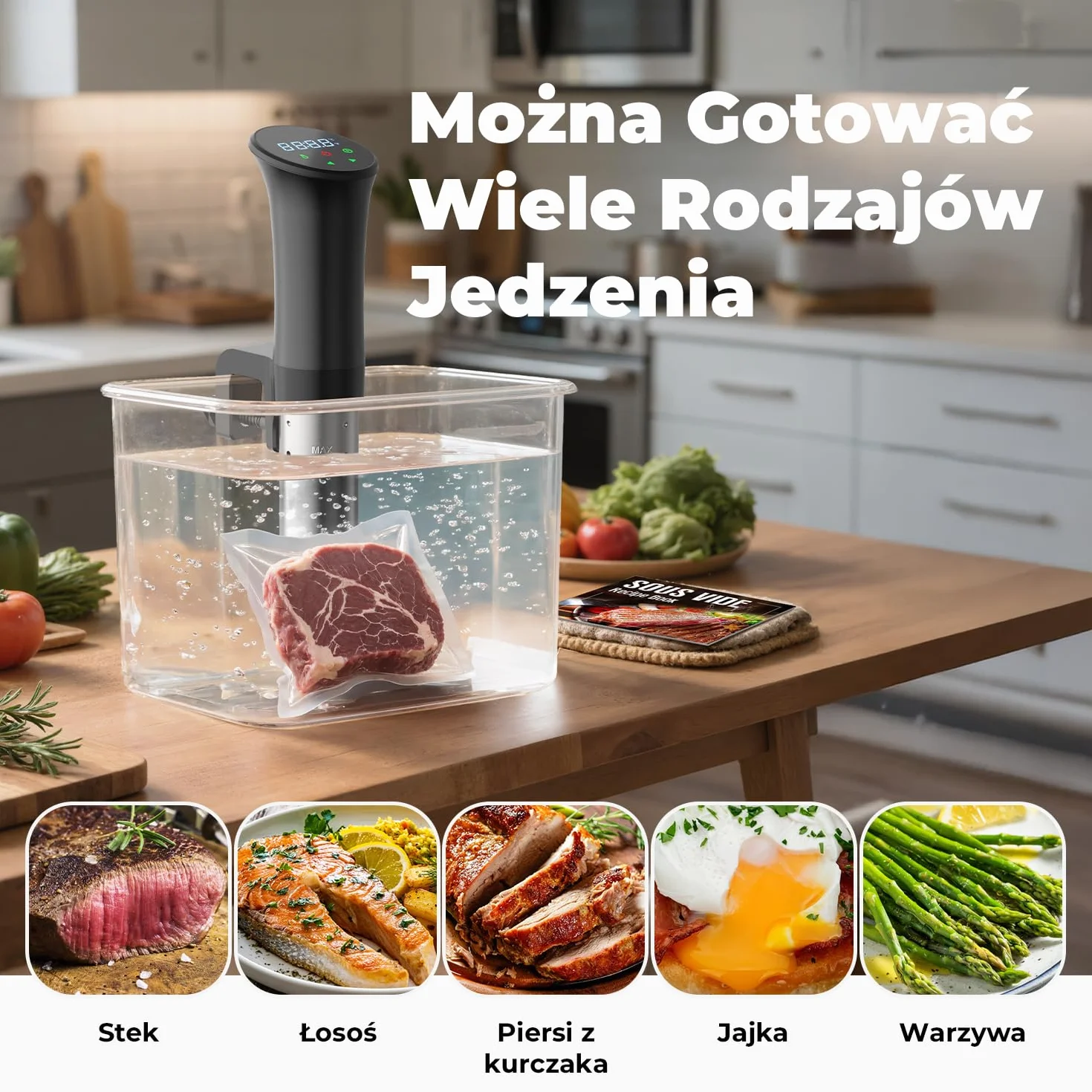 OUSFOT Sous Vide,Próżniowy Kucharz Termoregulacją Dokładną 0,1°C, Cyrkulacją Wody 3D, przepisami, idealny Zdrowej, Niskotłuszczowej Diety, Czarny