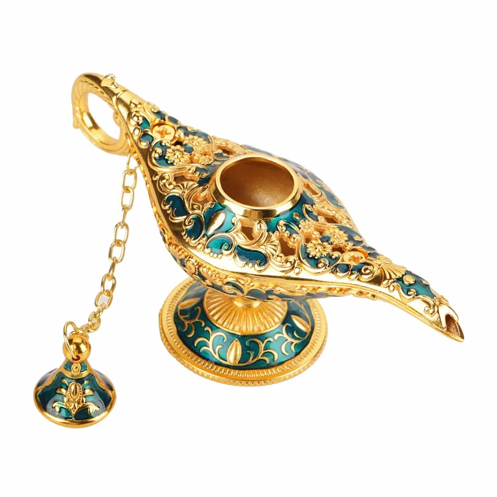 Aladdin lampa, Aladdin orientalna dekoracja, Aladdin Magic Genie metalowa rzeźbiona wydrążona legendarna lampa, puste światło Aladdin Magic Genie, Wishing Pot