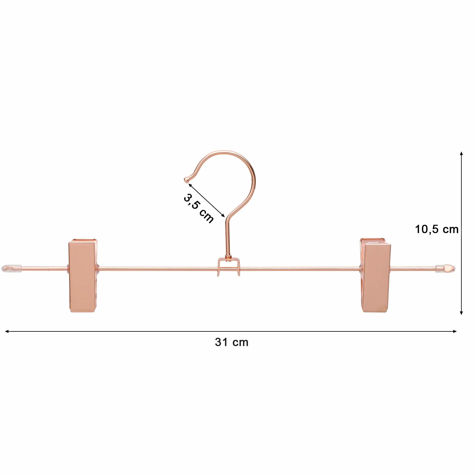 SONGMICS Metalowy wieszak na spodnie, 10 sztuk, wieszak na ubrania, 31 cm, z 2 antypoślizgowymi klipsami, na spódnice, spodnie, bieliznę, wieszak, oszczędzający miejsce, Roségoud CRI46R-10