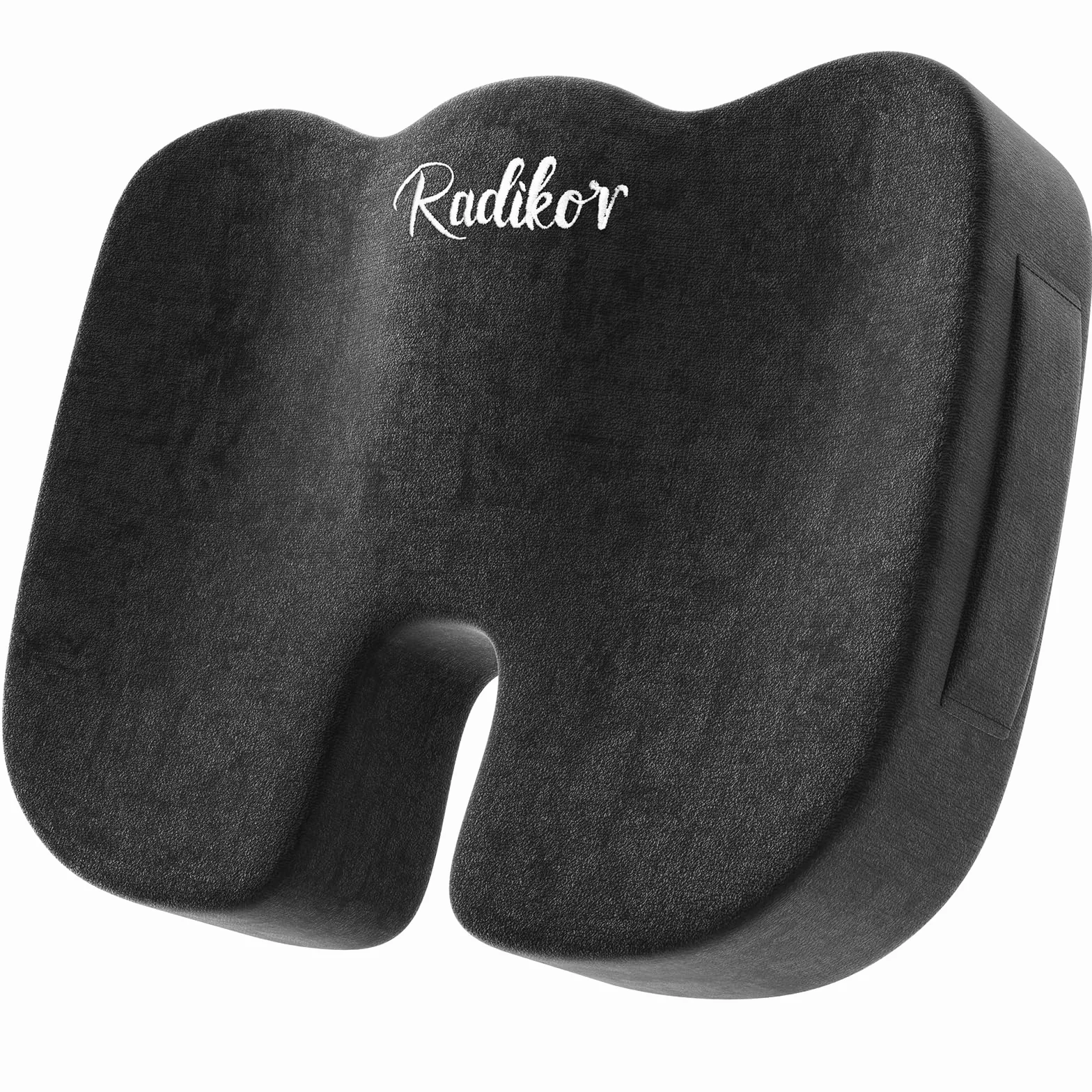 Radikor Poduszka na krzesło biurowe, ortopedyczna poduszka do kości ogonowej, ergonomiczna poduszka kulszowa, wykonana z pianki pamięciowej, z antypoślizgową podstawą, łagodzi kość ogonową, czarna