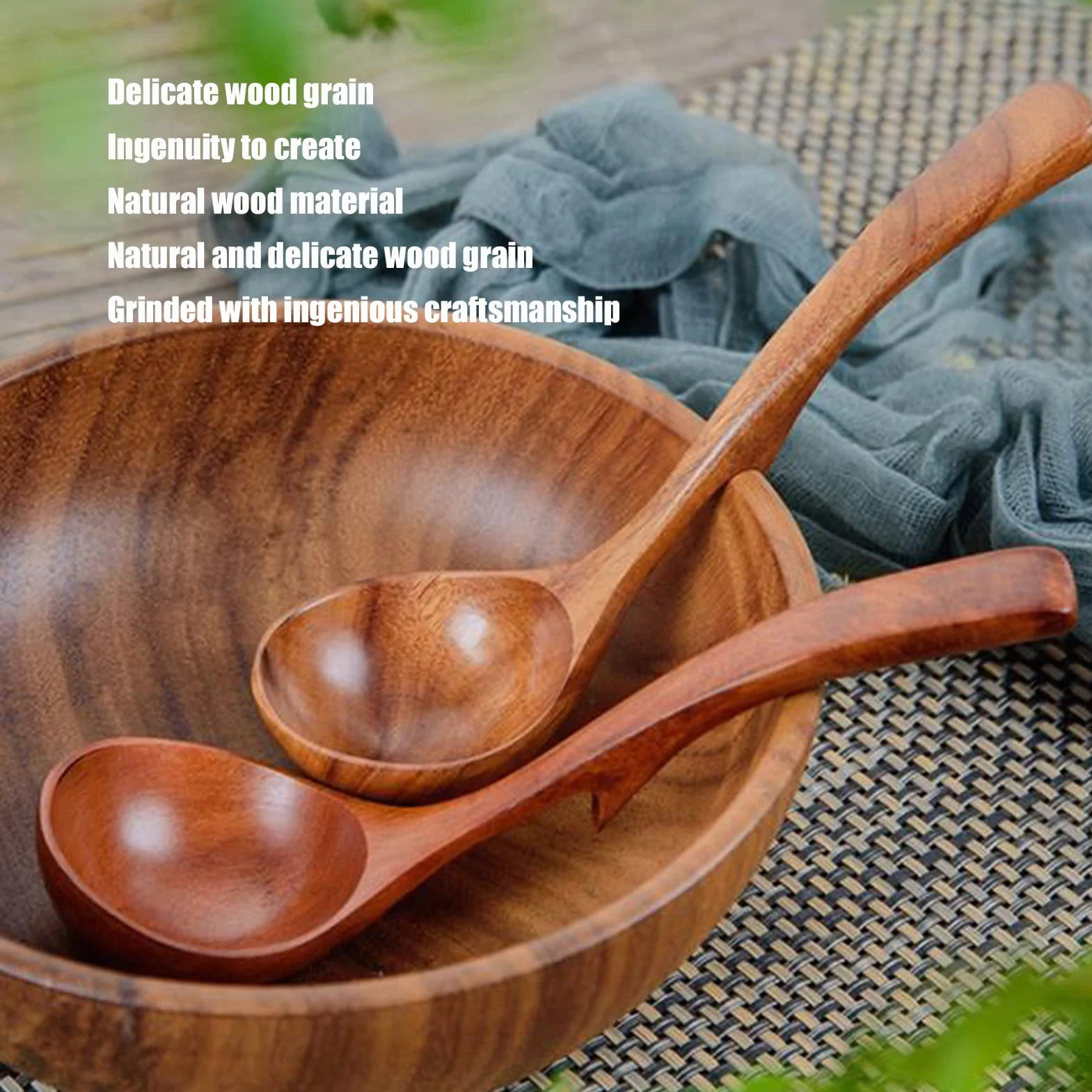 Yosoo Health Gear Drewniana Chochla z długą rączką, Wykonana Ręcznie z Litego Drewna Akacjowego, do Gotowania, Zup, Sosów i Gulaszu, Nietrująca i Ekologiczna Naczynie Kuchenne (M(66x45x17