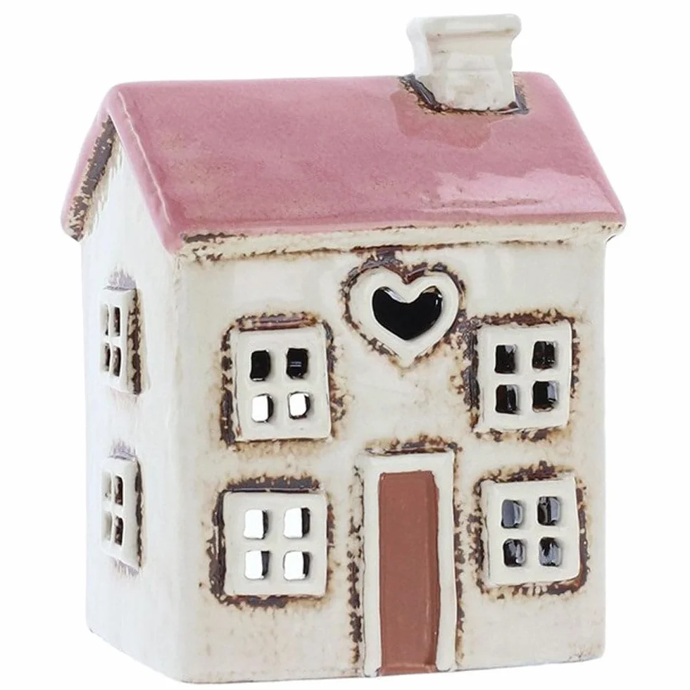 Shudehill Giftware Village Pottery Mini domowy świecznik w kształcie serca kremowy różowy