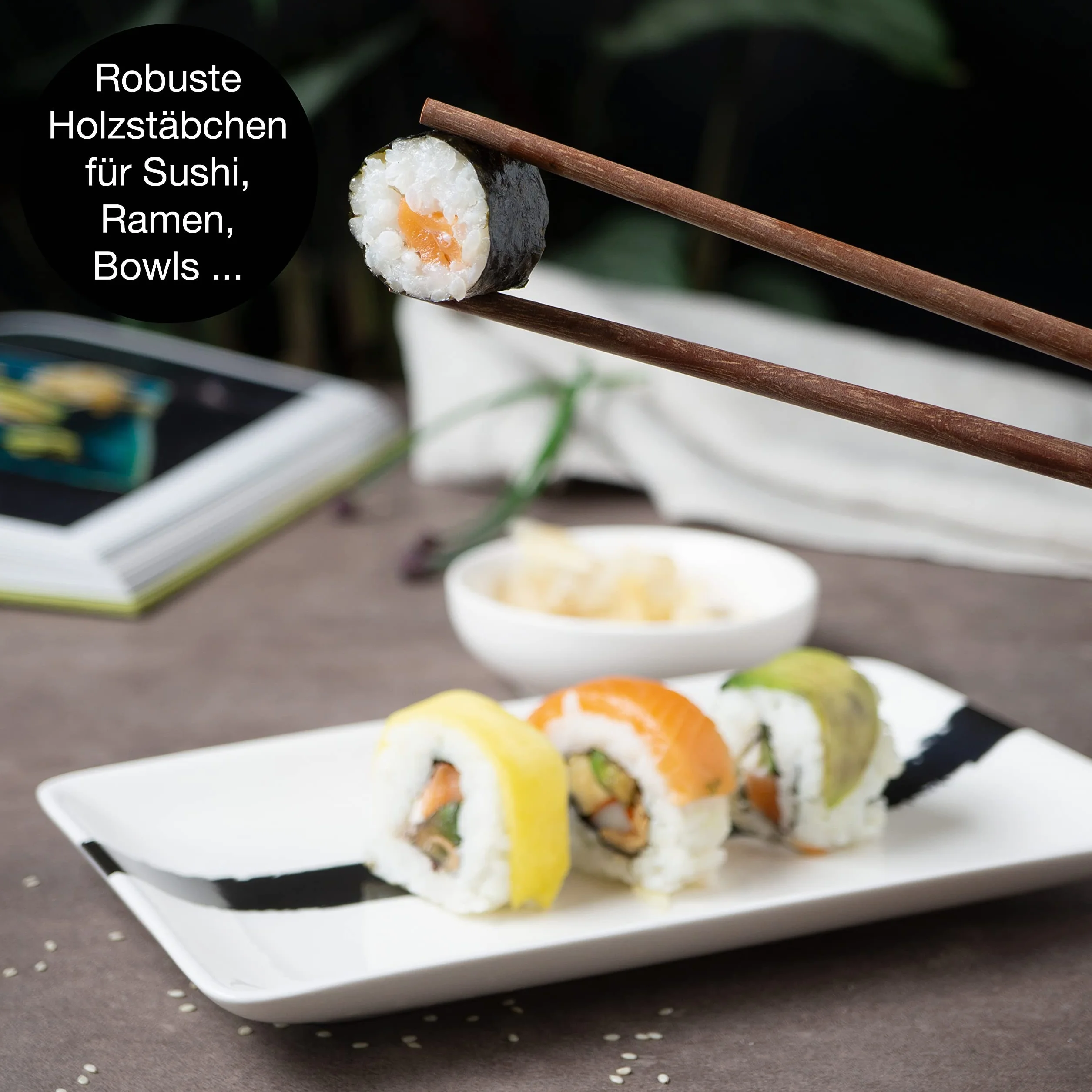 Moritz & Moritz 8-częściowy zestaw naczyń do sushi dla 2 osób – zestaw do serwowania sushi z 2 talerzami do sushi, miseczkami do dipów i pałeczkami