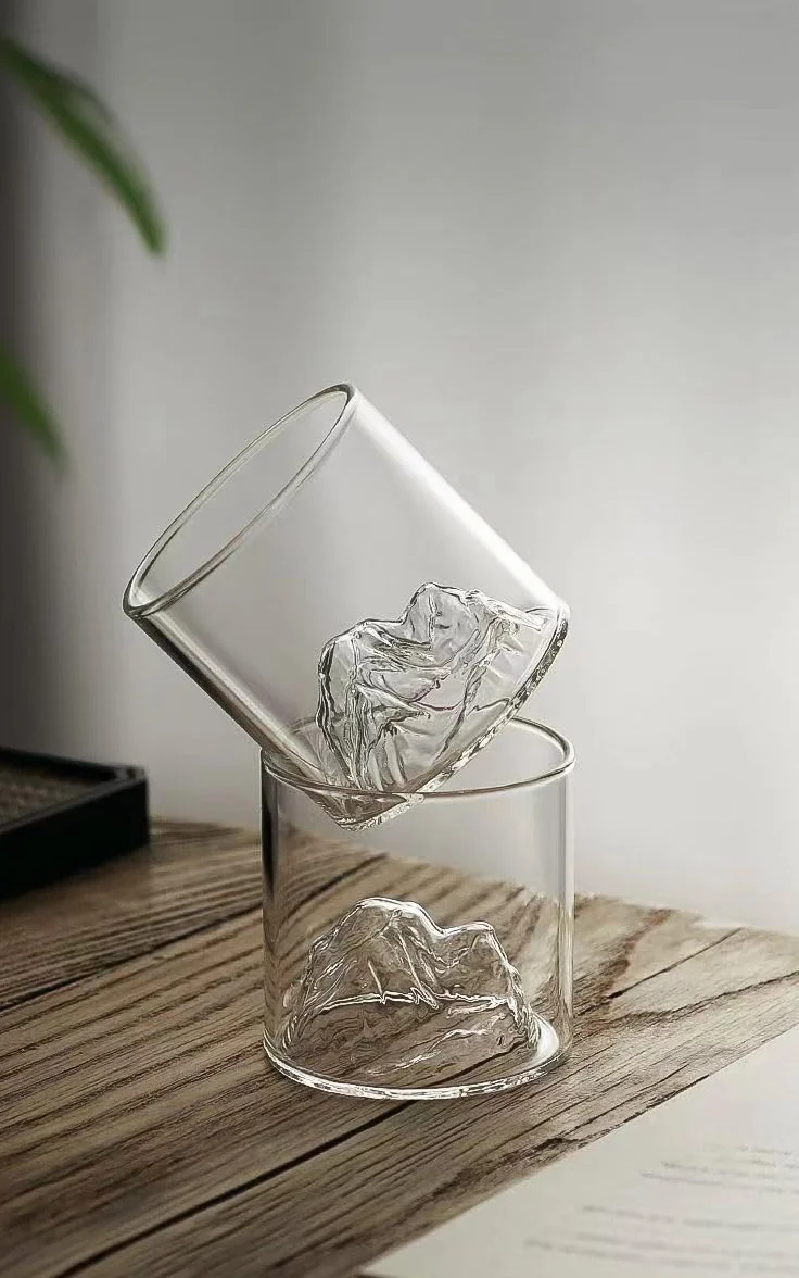 Japońskie kryształowe szklanki Fujiyama do whisky, zestaw 2 szt., 350 ml, staromodny kieliszek do whisky do koniaku, martini, koktajli, rumu, piwa (przezroczysty)