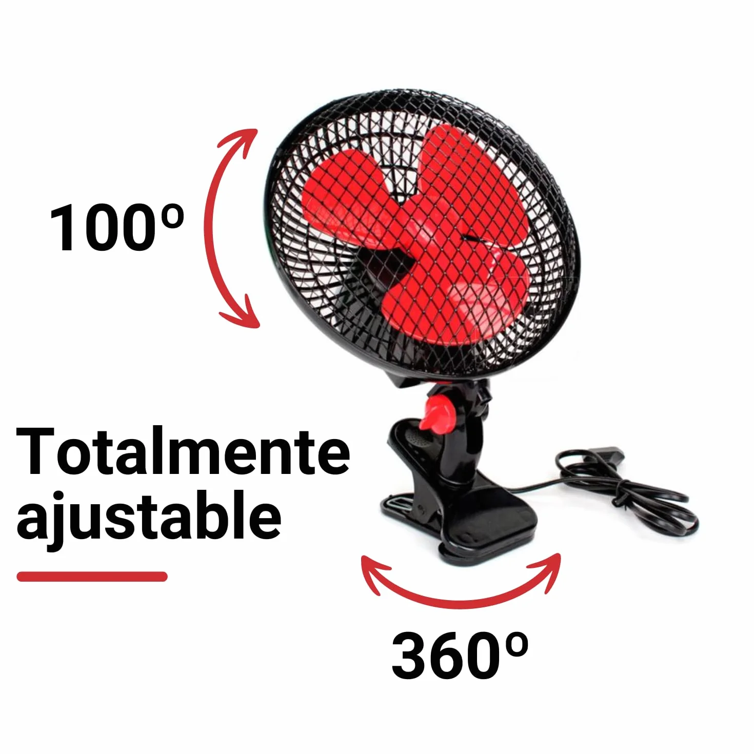 GROWMANIA wentylator oscylacyjny 20 cm 20 W 2 prędkości czarny z czerwonymi łopatkami 360°