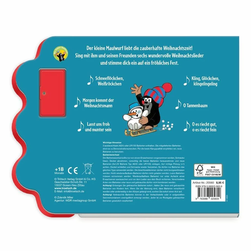 TRÖTSCH - Der kleine Maulwurf Soundbuch Weihnachtslieder | Ab 18 Monaten: Beschäftigungsbuch Soundbuch Liederbuch