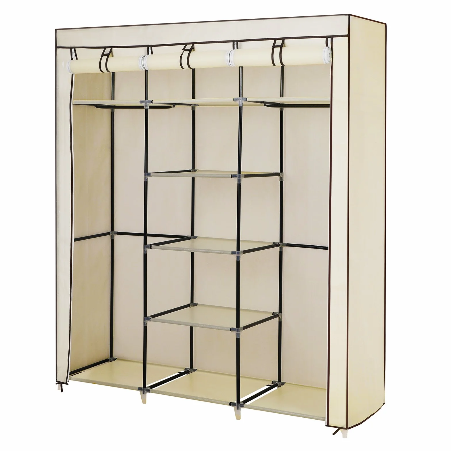 SONGMICS RYG12M szafa na ubrania, składana szafa z 2 drążkami na ubrania, 175 x 150 x 45 cm, beżowa