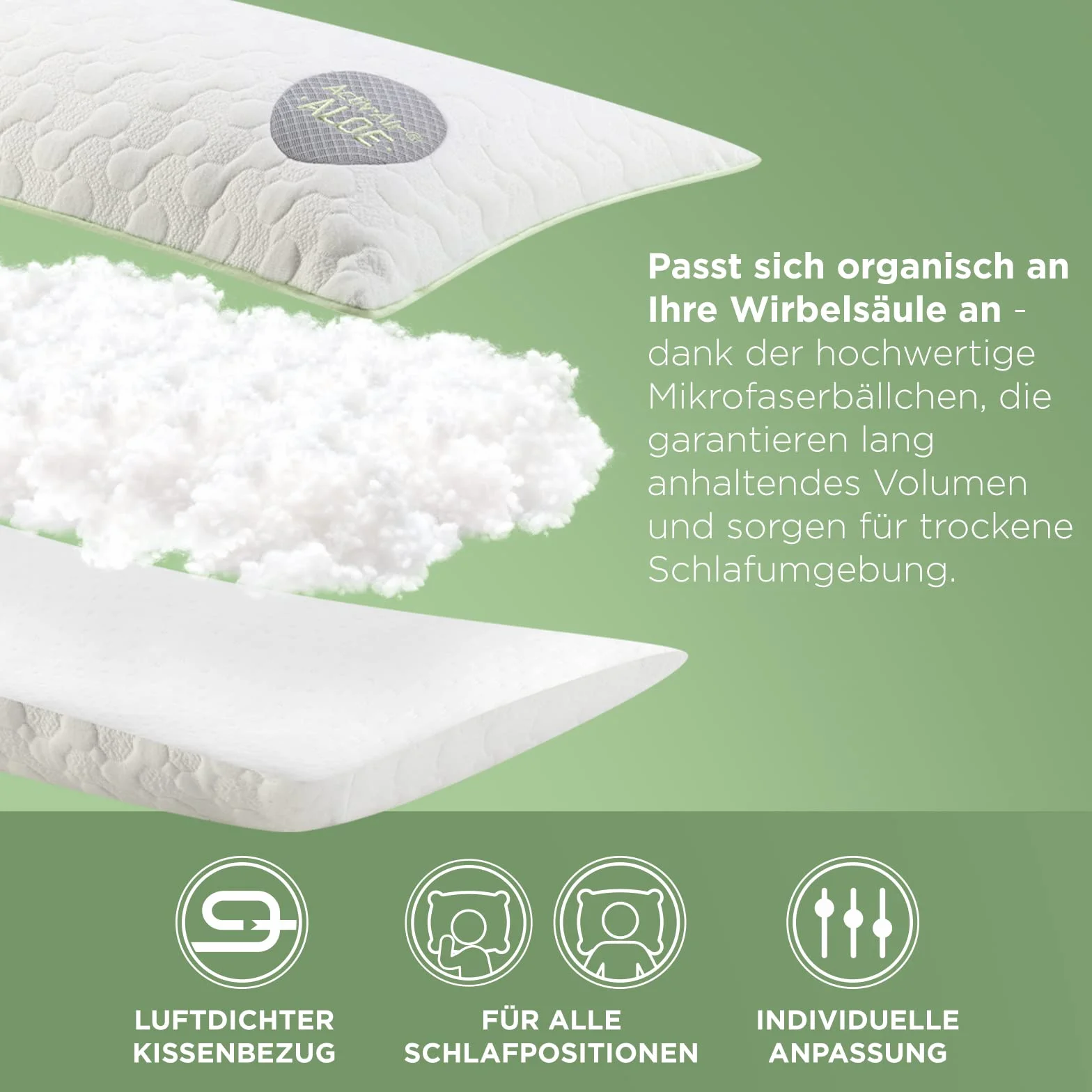 Poduszka Aloe Vera 40 x 80 – przewiewna, do spania na boku