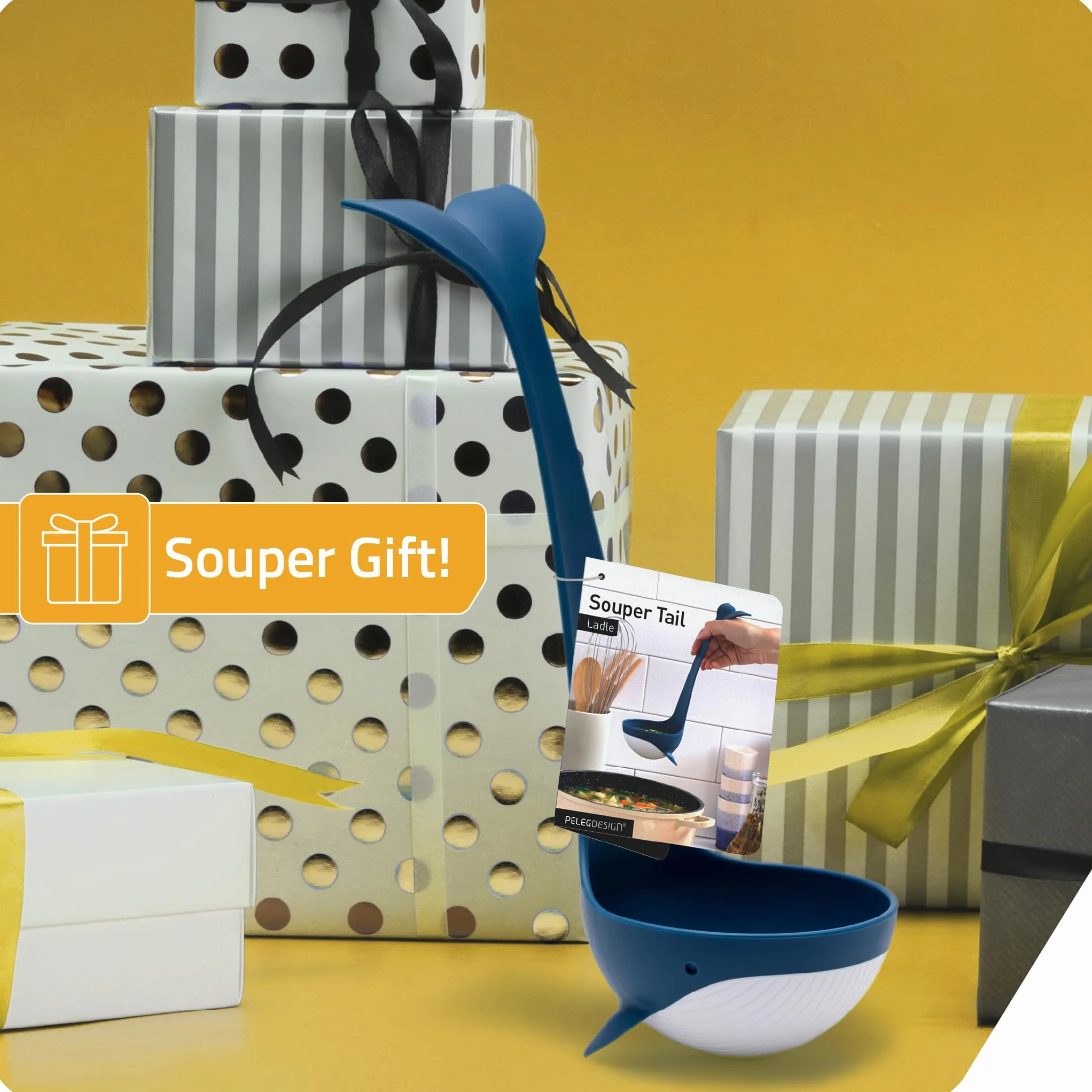 PELEG DESIGN Chochla Souper Tail Blue + White, tworzywo sztuczne, chochle kuchenne, 1 sztuka, nadaje się do mycia w zmywarce