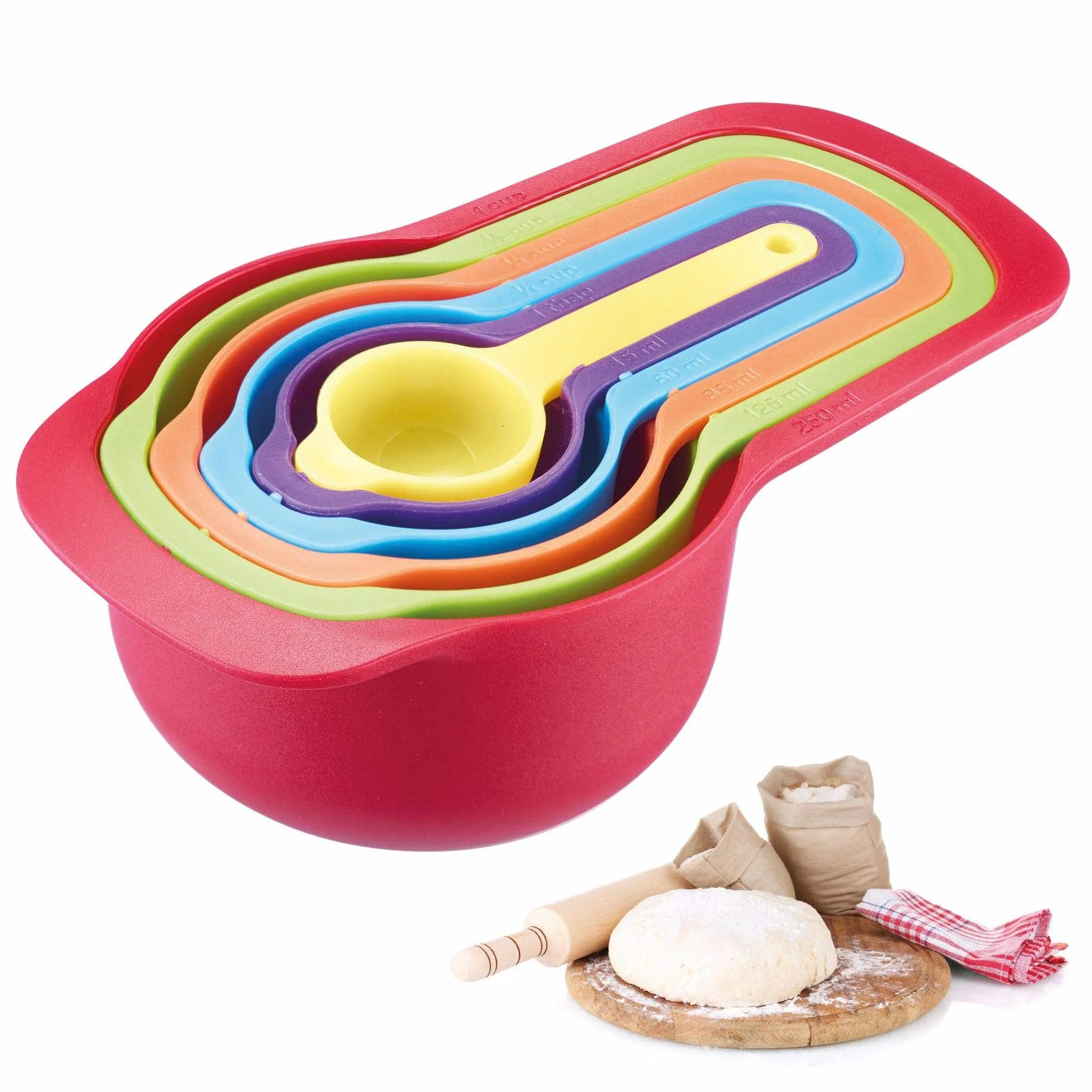 Westmark Zestaw 6 miarek kuchennych, Pojemności: 7,5/15/60/85/125/250 ml, Tworzywo sztuczne, BPA-free, Matroschka, Kolorowe, 30582270